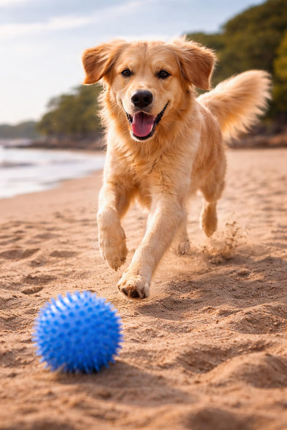 Cutie's PetBox blue squeaky ball—great for medium and large dogs during play.