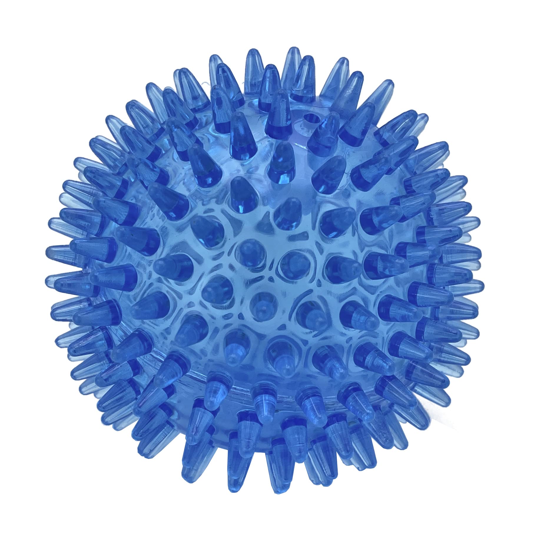 Cutie's PetBox squeaky spike ball blue side view—durable TPU toy supports active play.