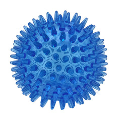 Cutie's PetBox squeaky spike ball blue side view—durable TPU toy supports active play.
