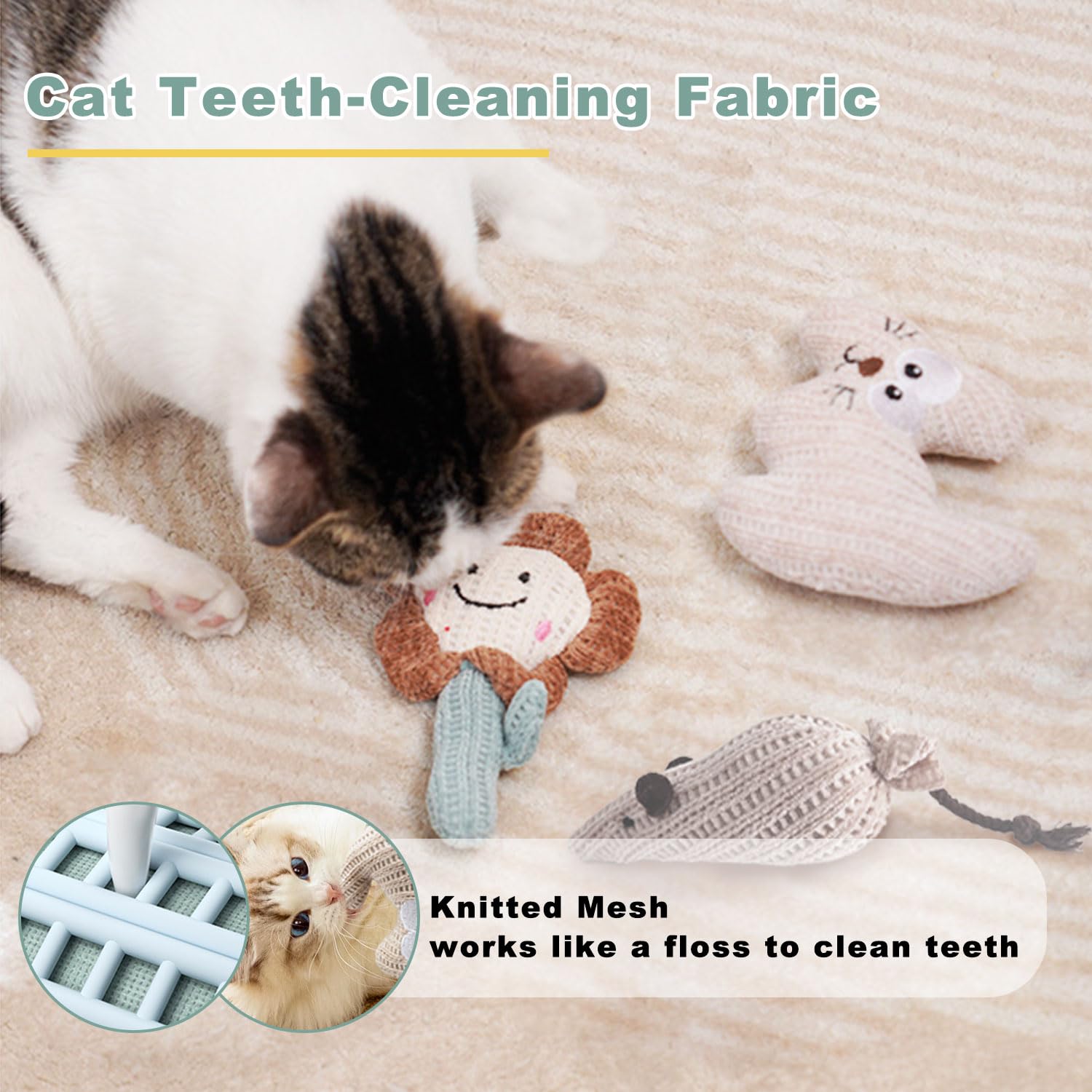 CUUOOT plush mint mouse toy with soft fur and crinkle sound.