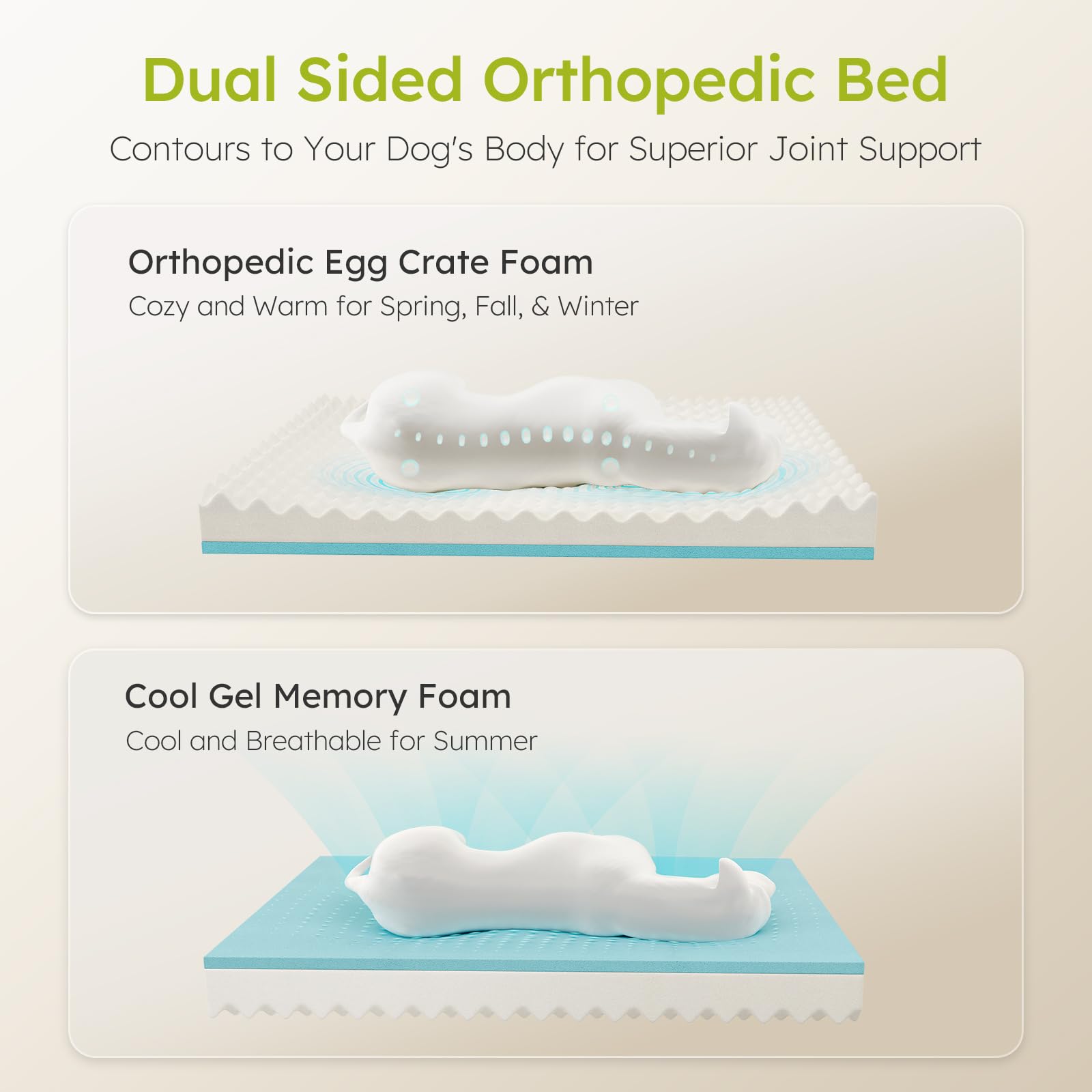 CWAWZ bed features cooling gel foam for a cooler sleeping surface.
