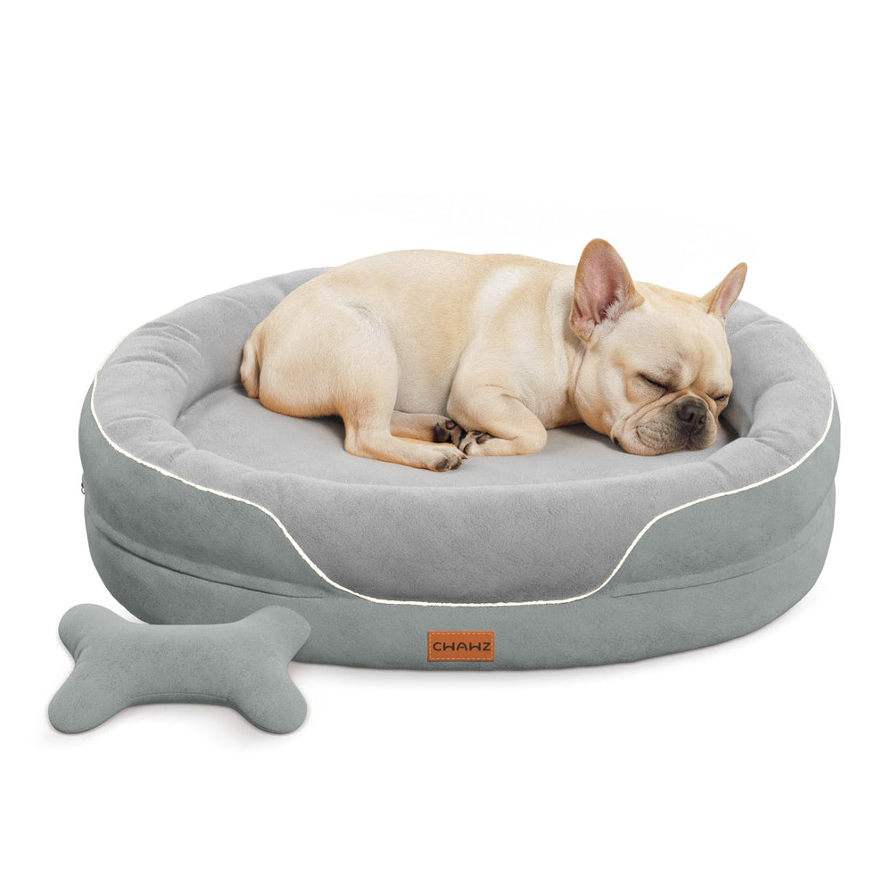 CWAWZ large orthopedic dog bed with full surround bolsters for secure lounging and tail-wagging comfort.