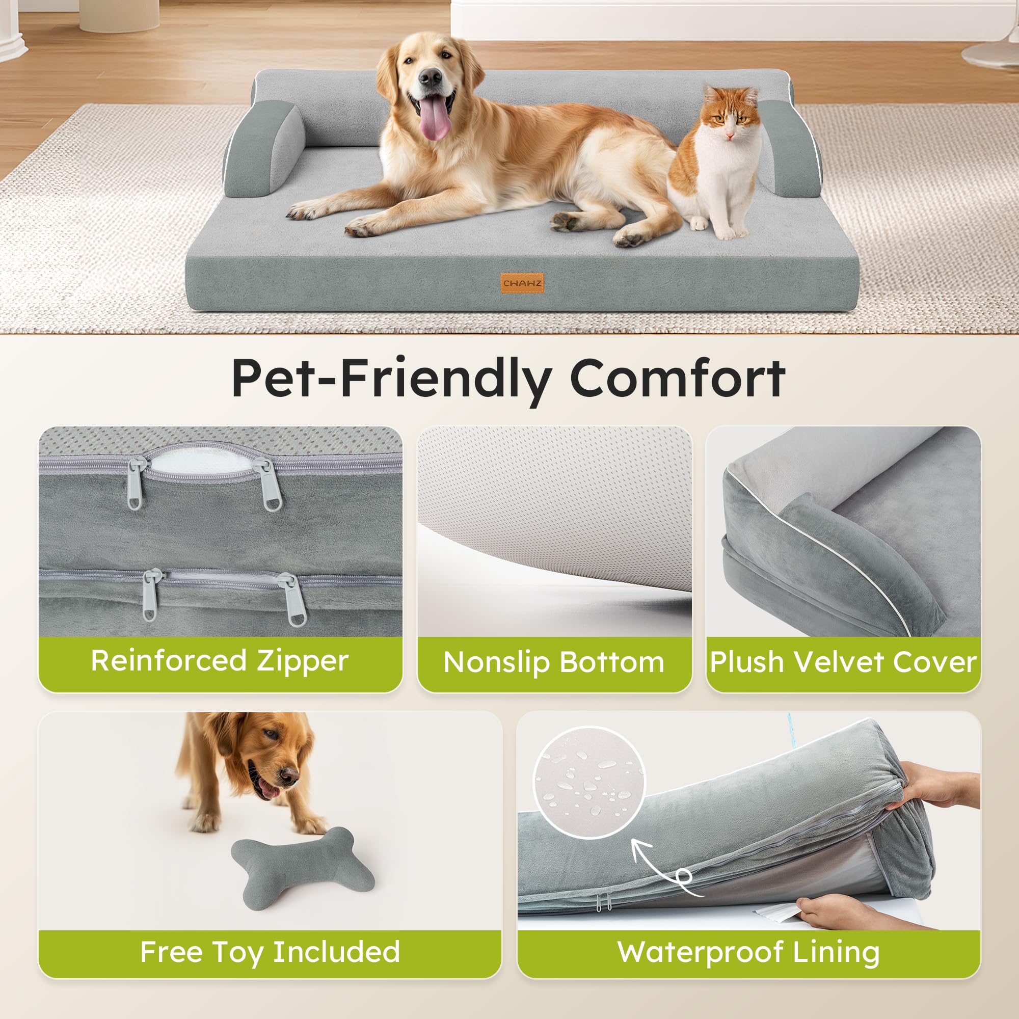CWAWZ large orthopedic dog bed waterproof cover protects foam from spills