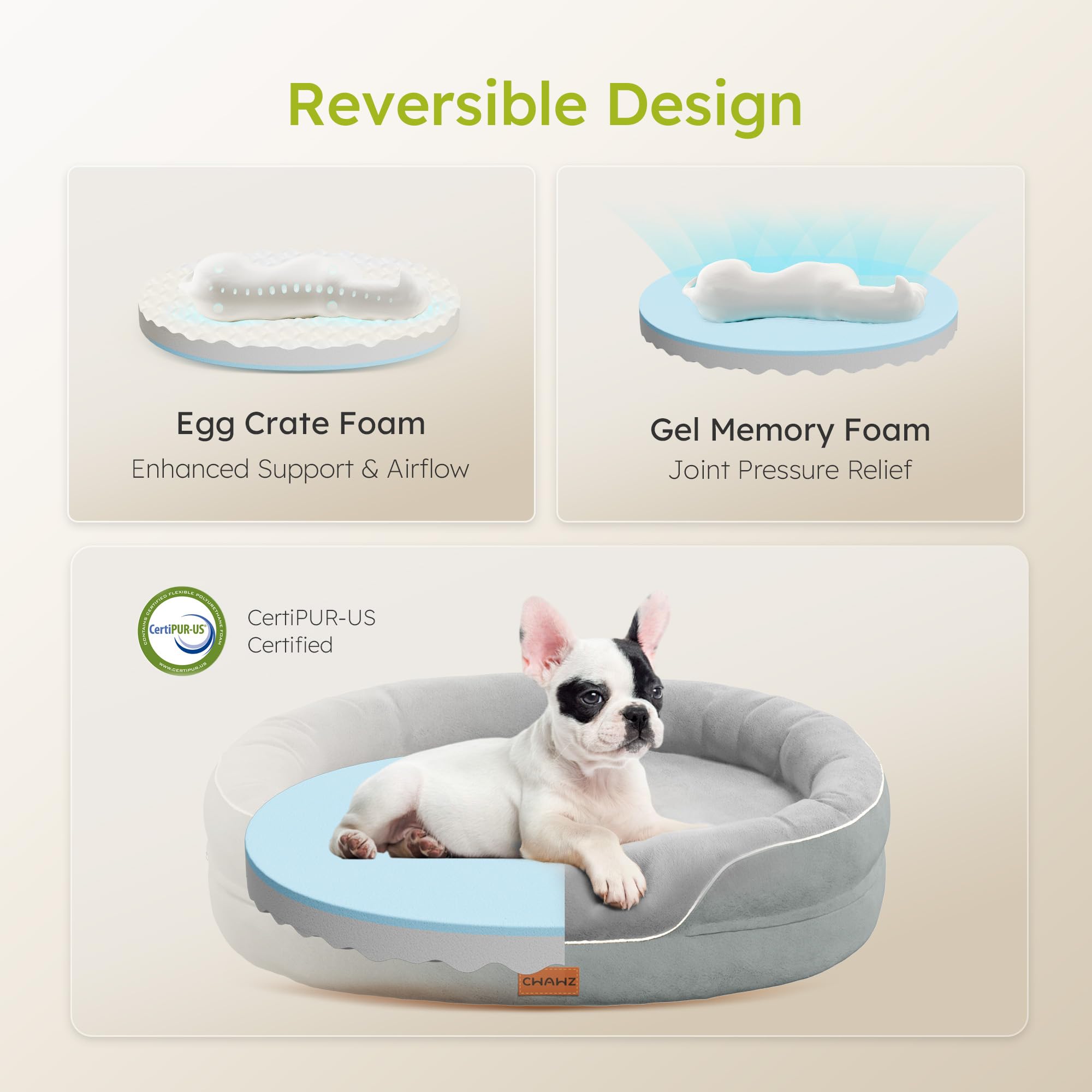 CWAWZ large orthopedic dog bed showing wrap-around bolsters for head support during rest.