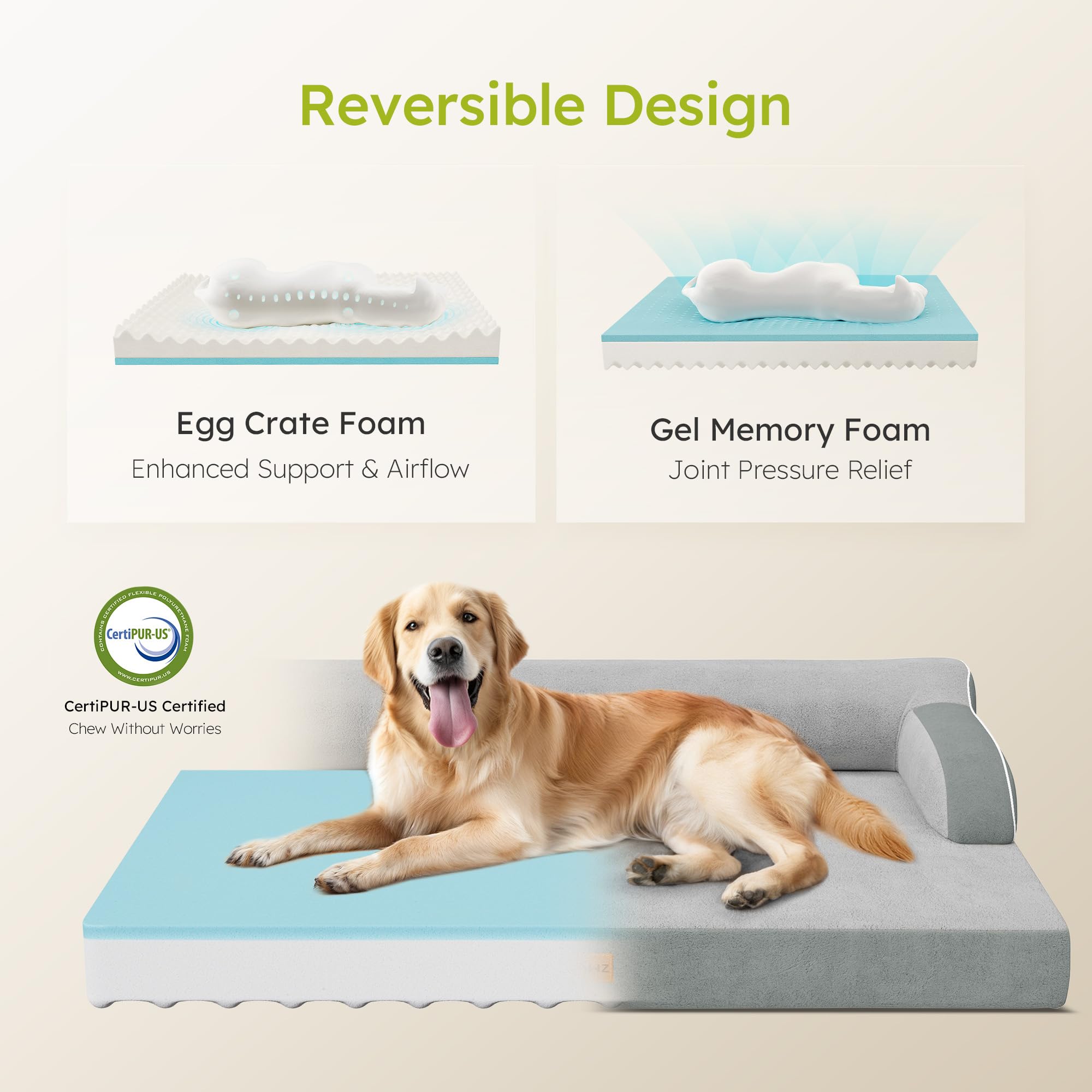 CWAWZ XL orthopedic dog bed foam closeup reveals gel memory foam contouring for comfort.