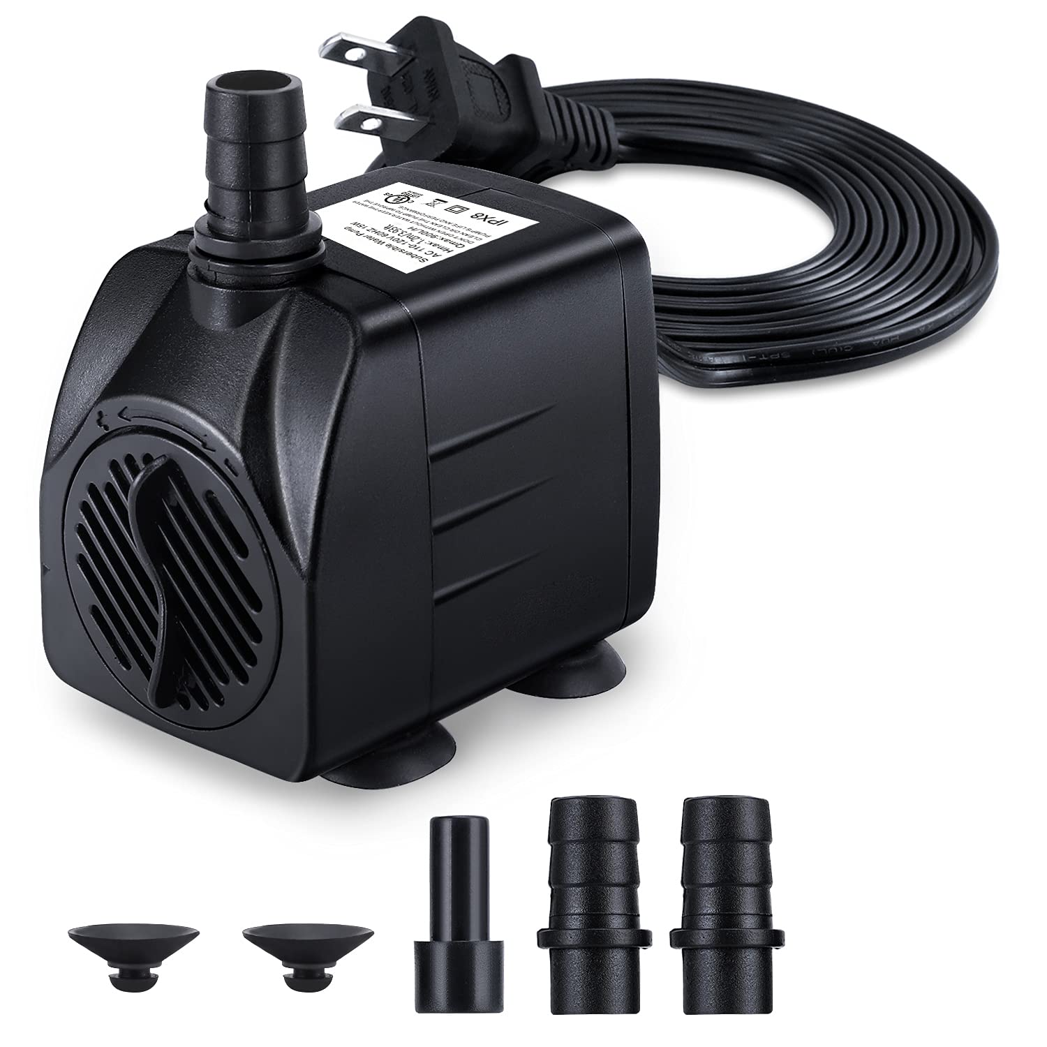 CWKJ Fountain Pump front view with 160GPH flow for steady aquarium circulation.