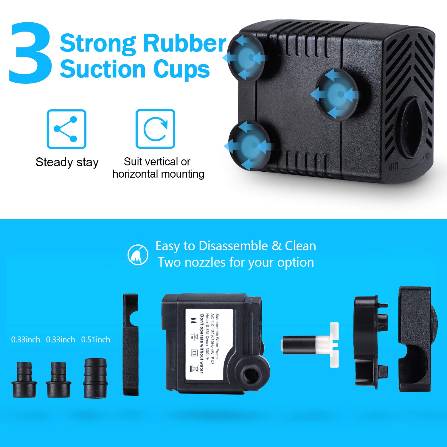 CWKJ Fountain Pump adjustable flow lets you tailor pressure for ponds, fountains, or hydroponics.