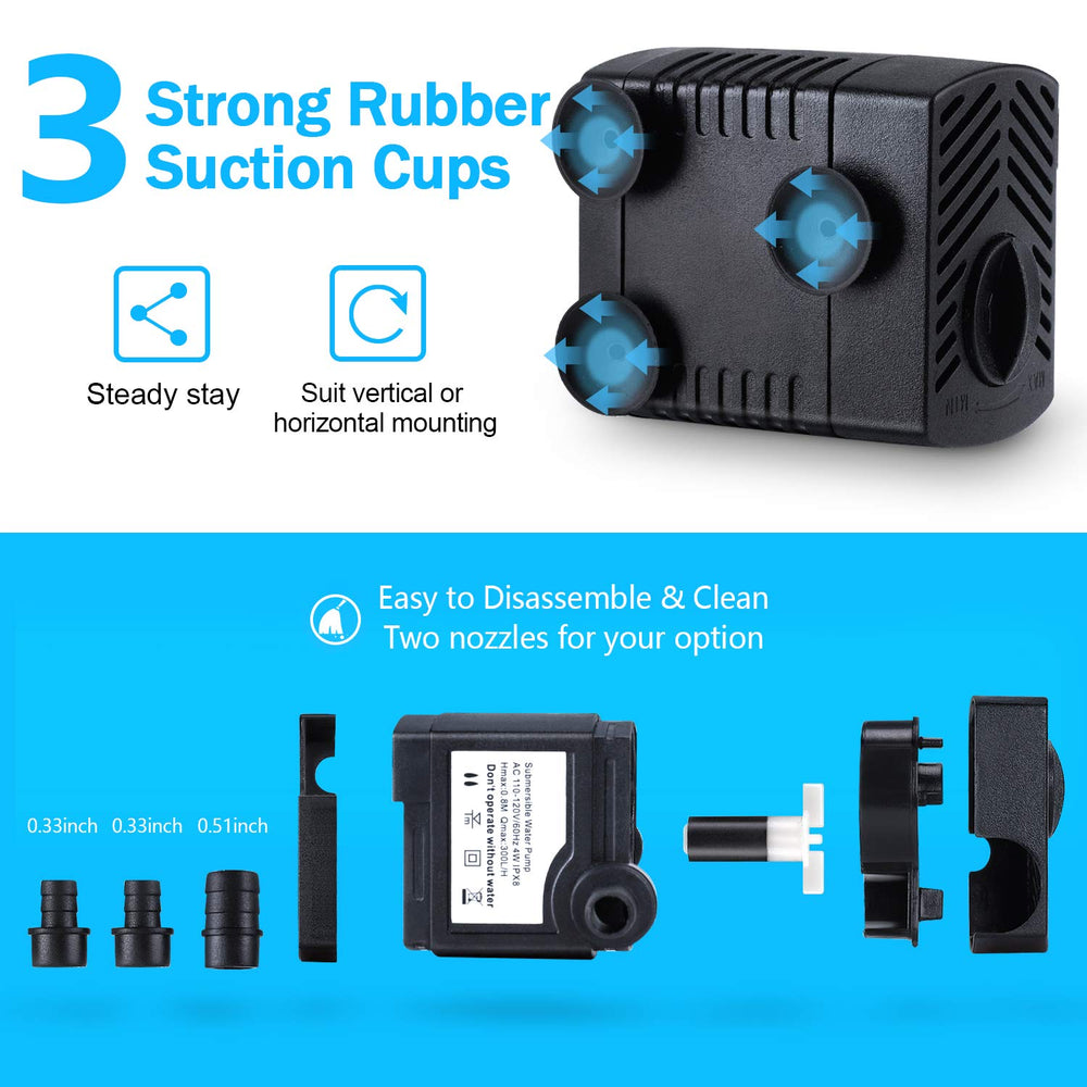 CWKJ Fountain Pump adjustable flow lets you tailor pressure for ponds, fountains, or hydroponics.