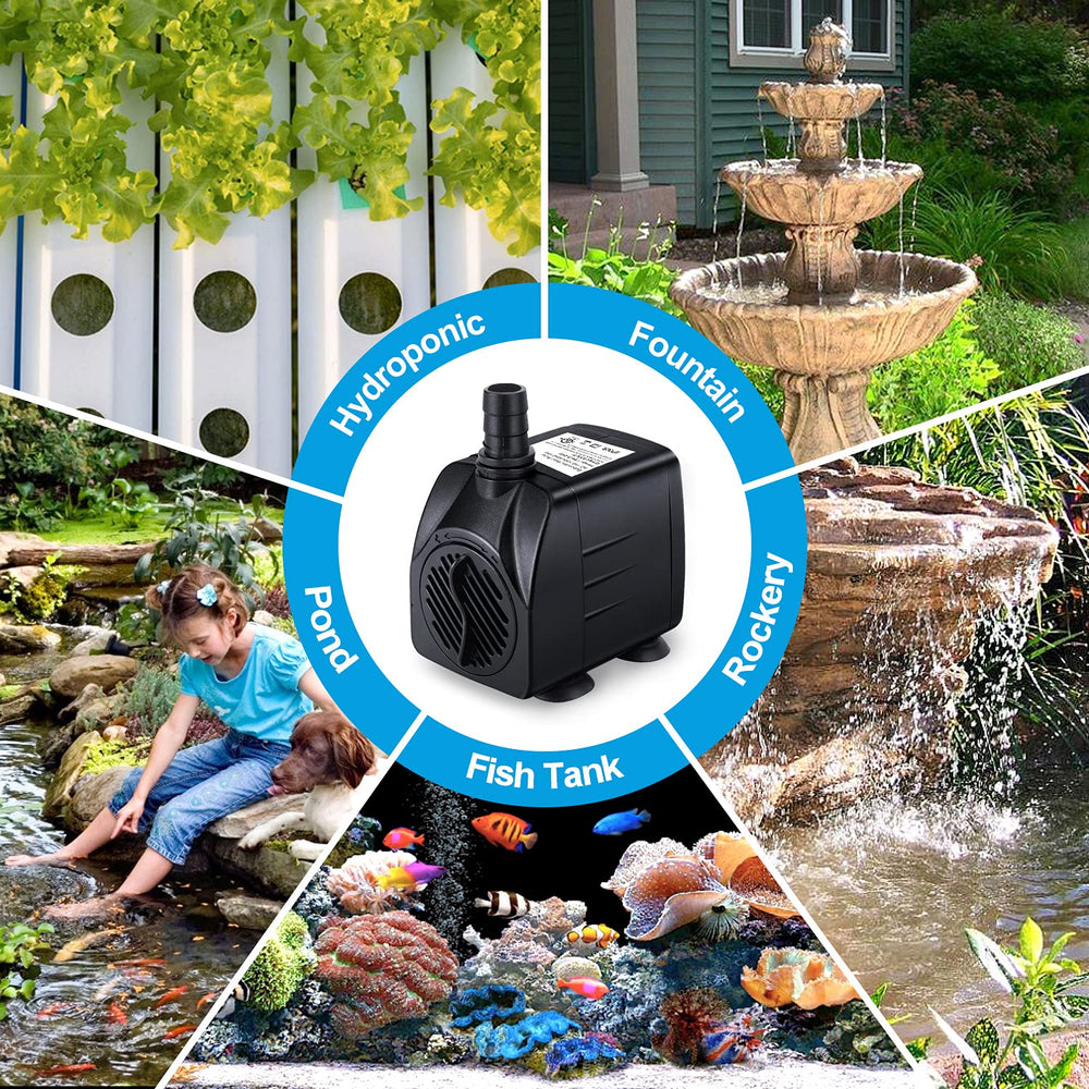 CWKJ Compact fountain pump tucked neatly behind decor.