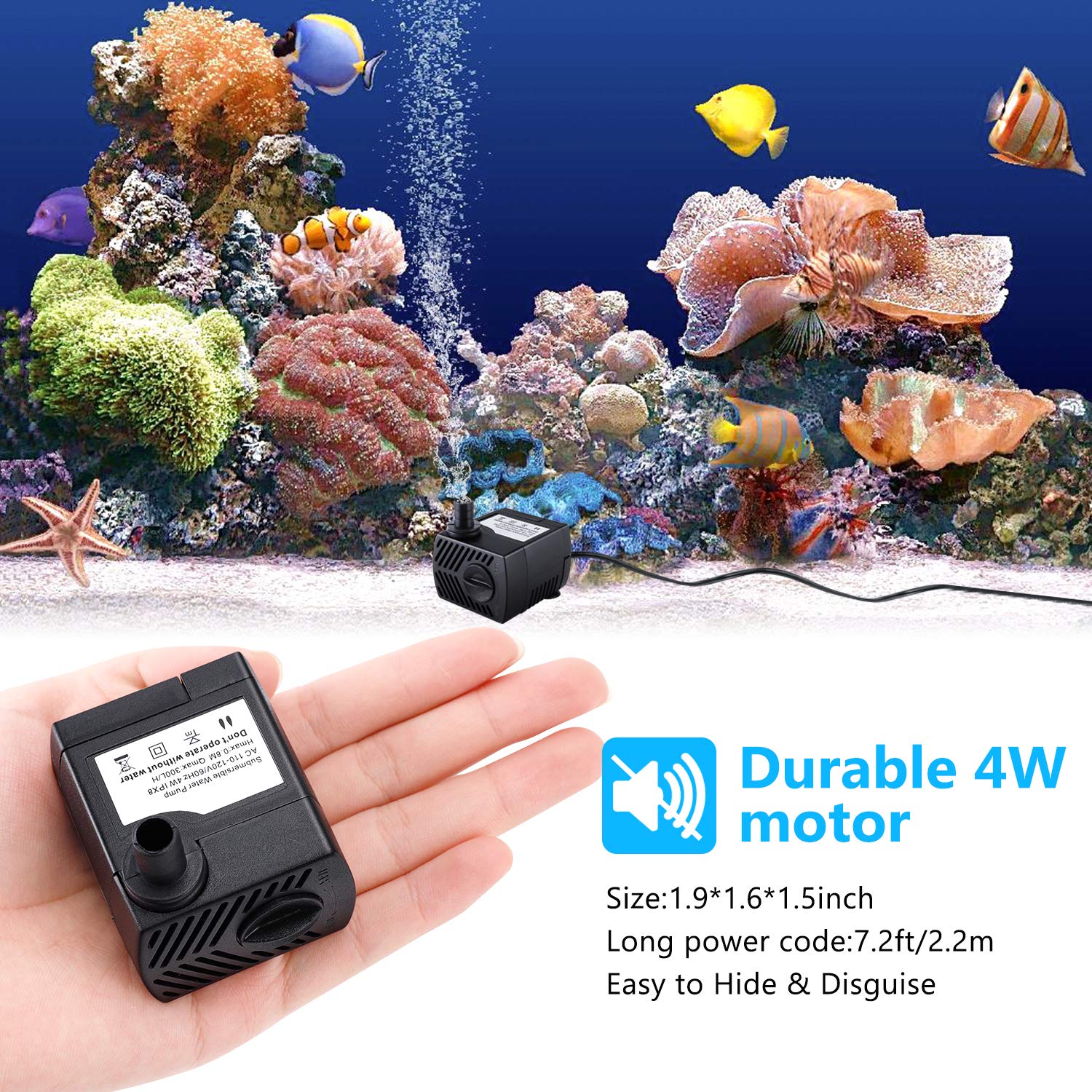 CWKJ Fountain Pump ultra-quiet operation keeps garden spaces peaceful during use.
