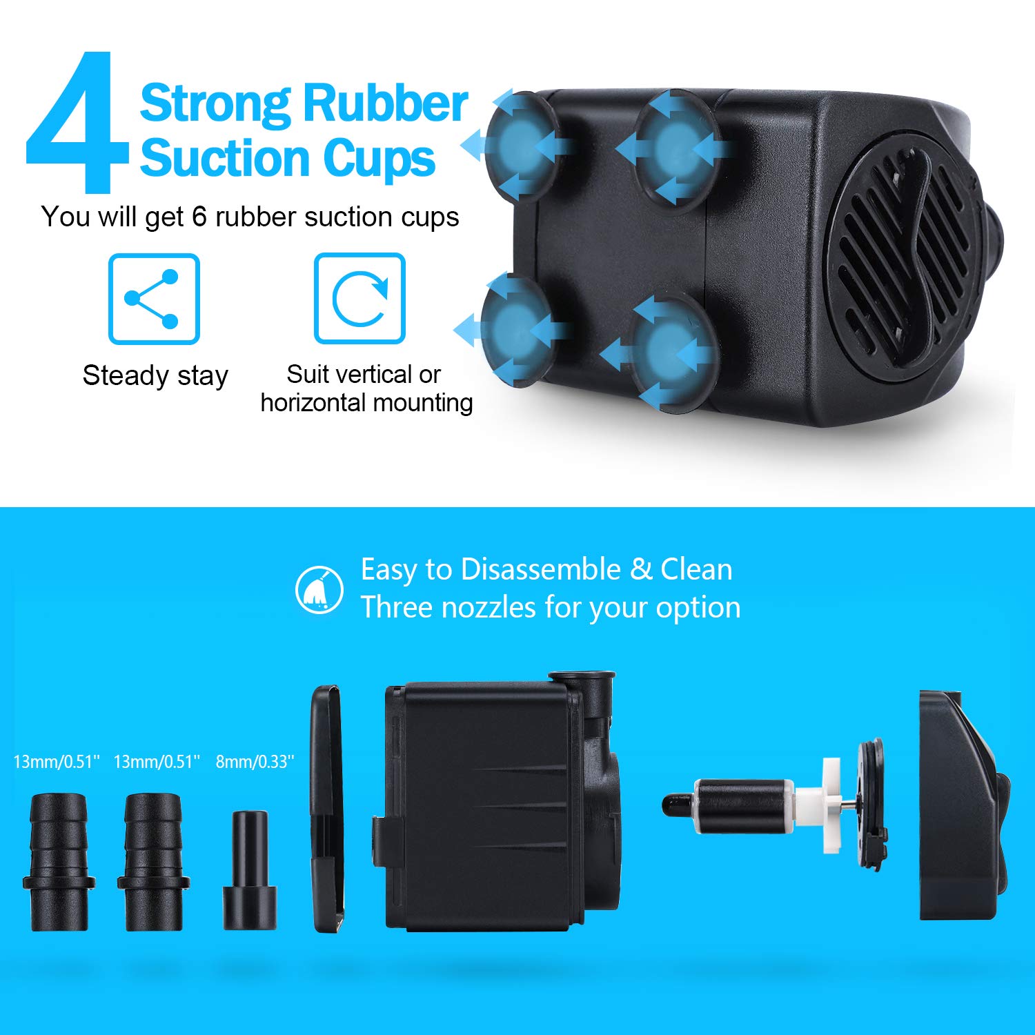 CWKJ Submersible pump with 7.2ft cord for flexible placement.