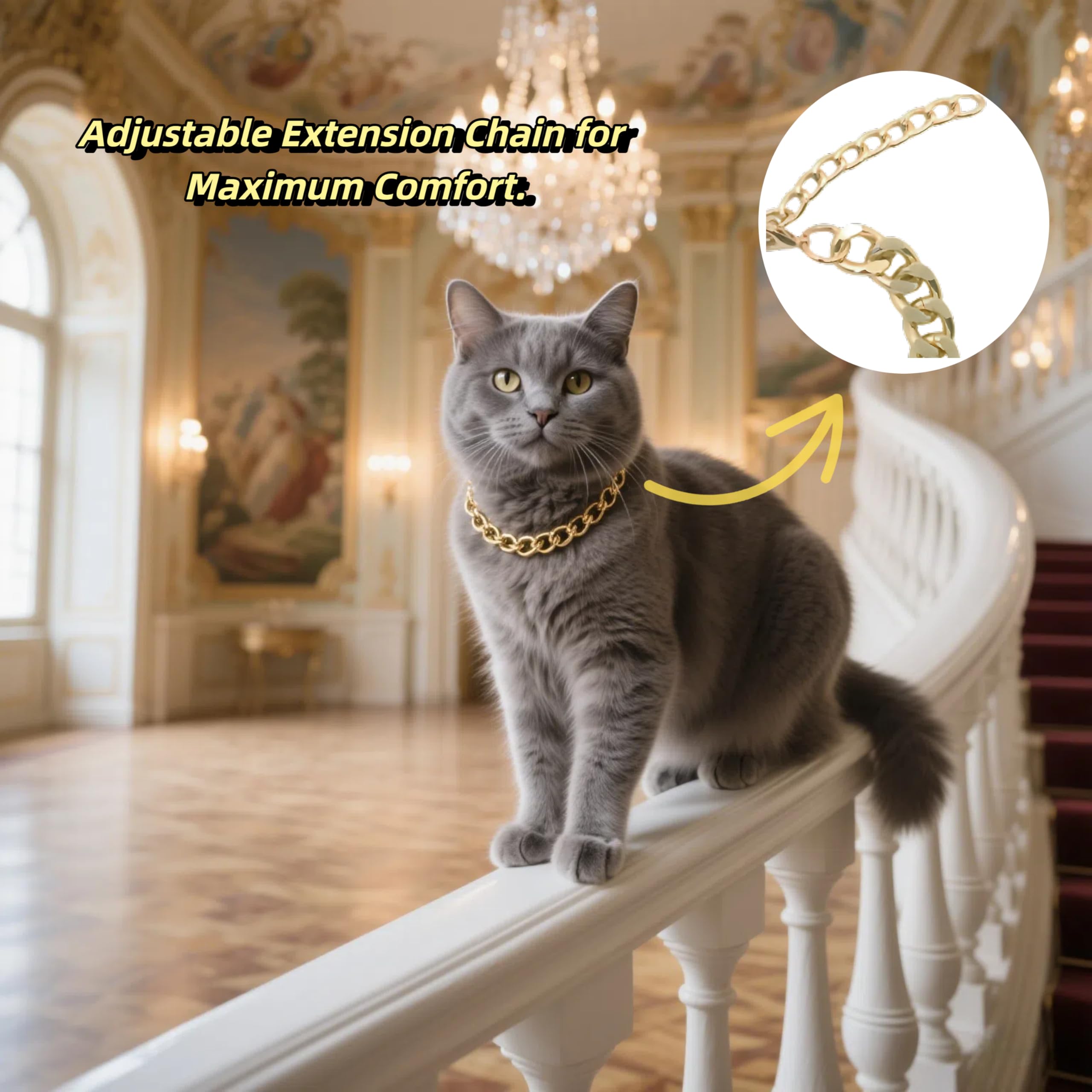 CWYZA Gold Cat Chain Collar closeup metal finish emphasizes fade-resistant shine