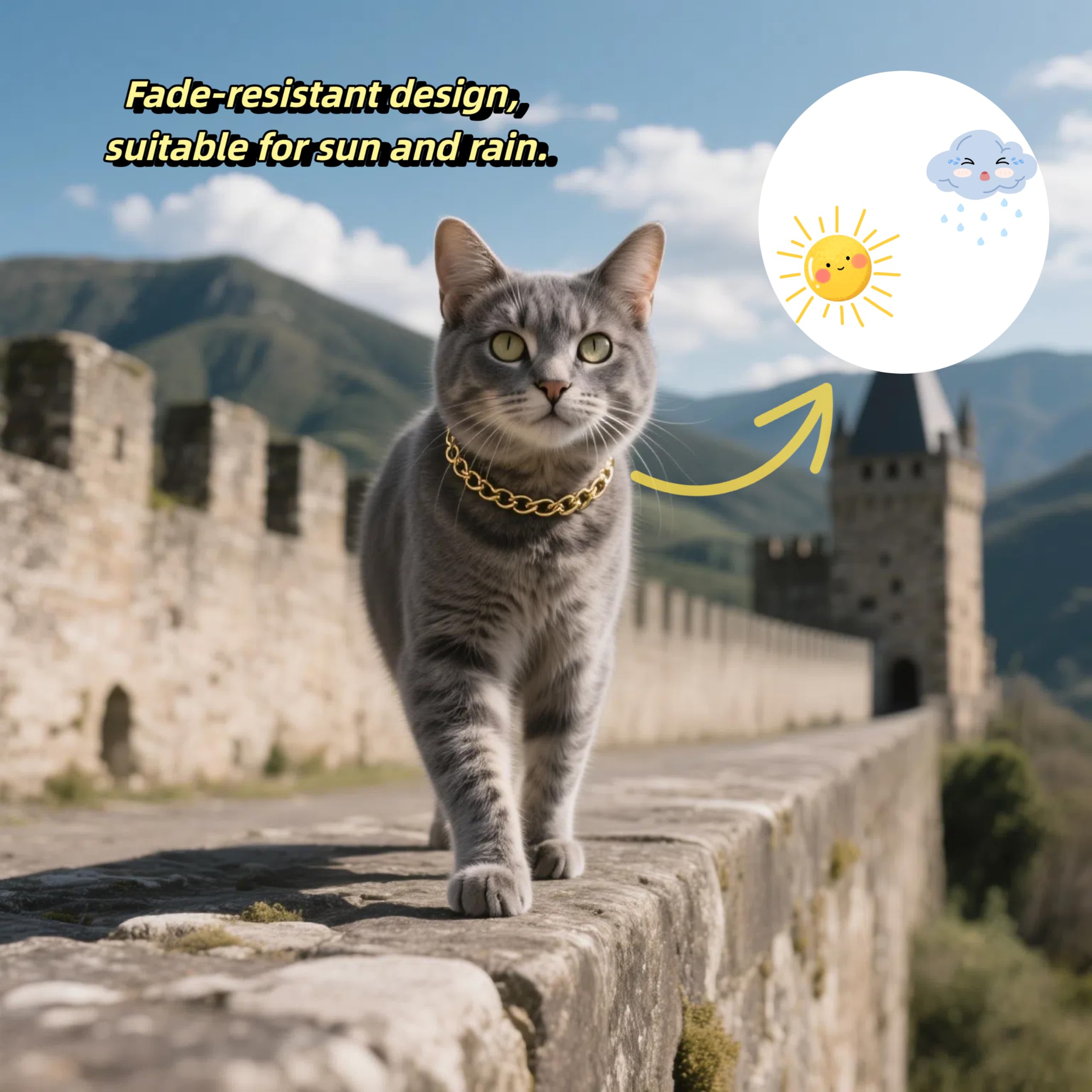 CWYZA Gold Cat Chain Collar extension chain highlights adjustable fit for various cat sizes