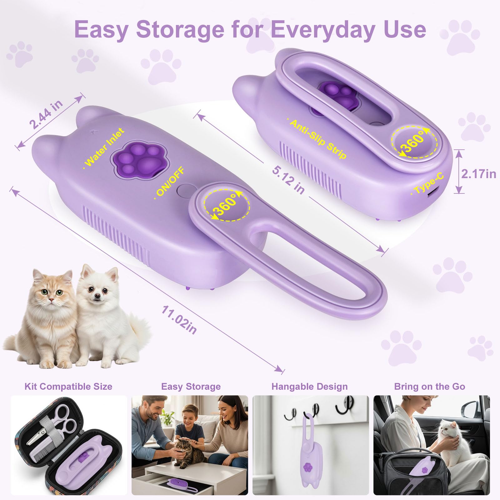 CXCHKK Purple cat-design grooming tool adds a playful touch.
