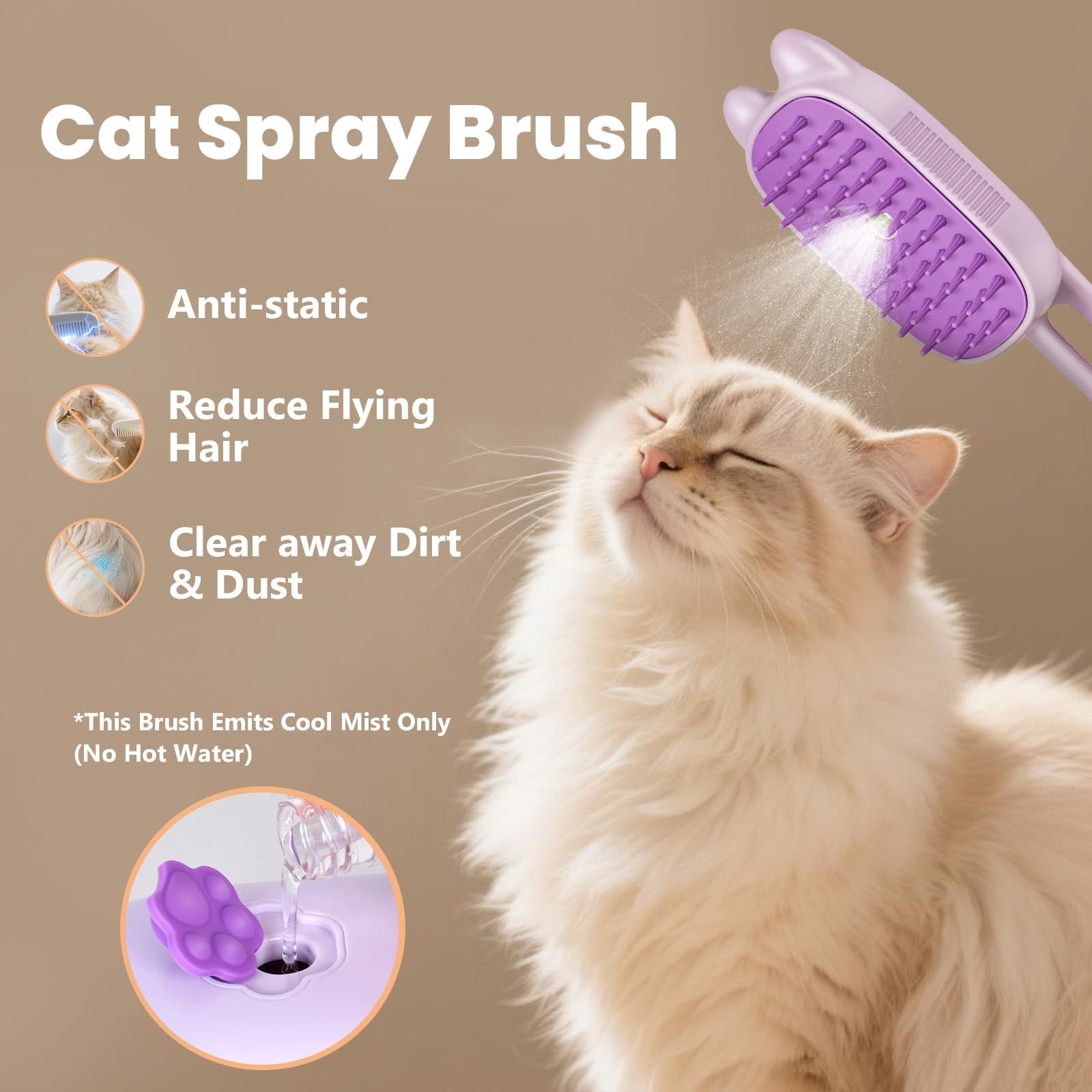 CXCHKK Cat Steam Brush mist spray function for gentle, static-reducing grooming.