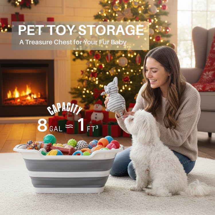 Cyanoe collapsible pet bathtub in-use with a small dog enjoying a bath.