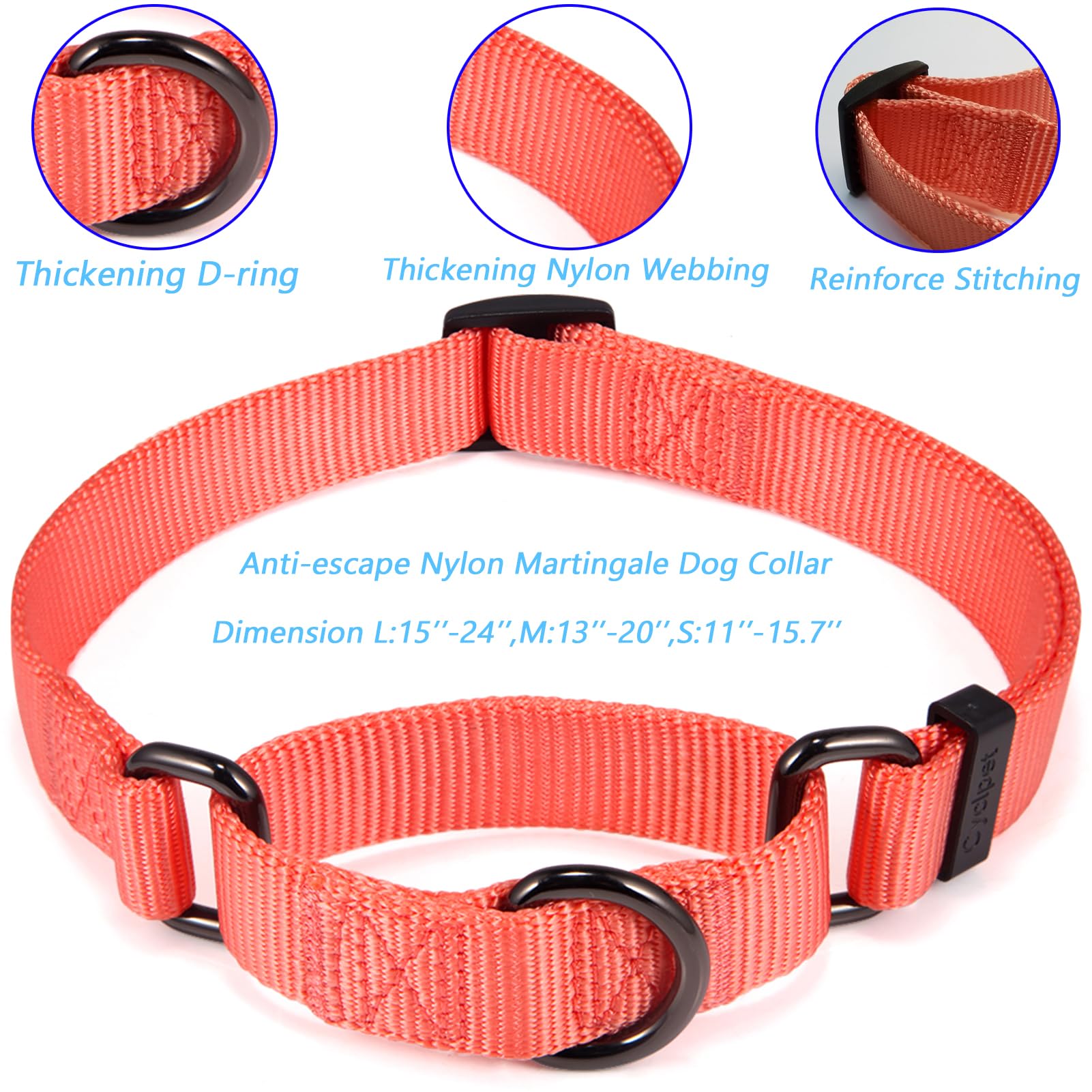 Cyclpet Martingale collar adjustment mechanism demonstrates easy size tuning for growing dogs.