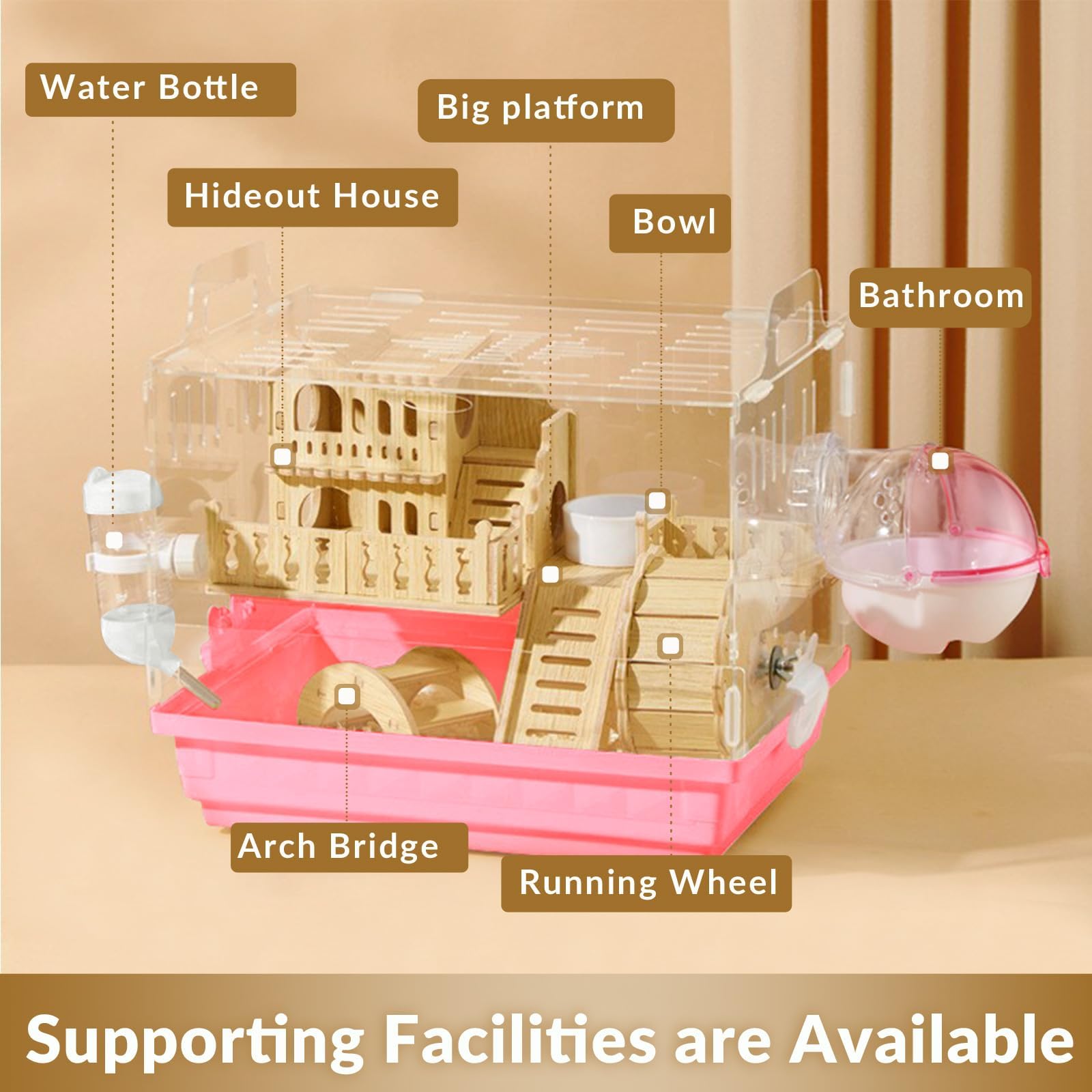 Cycodo 8 in 1 acrylic hamster cage side view shows three-sided ventilation for fresh airflow.