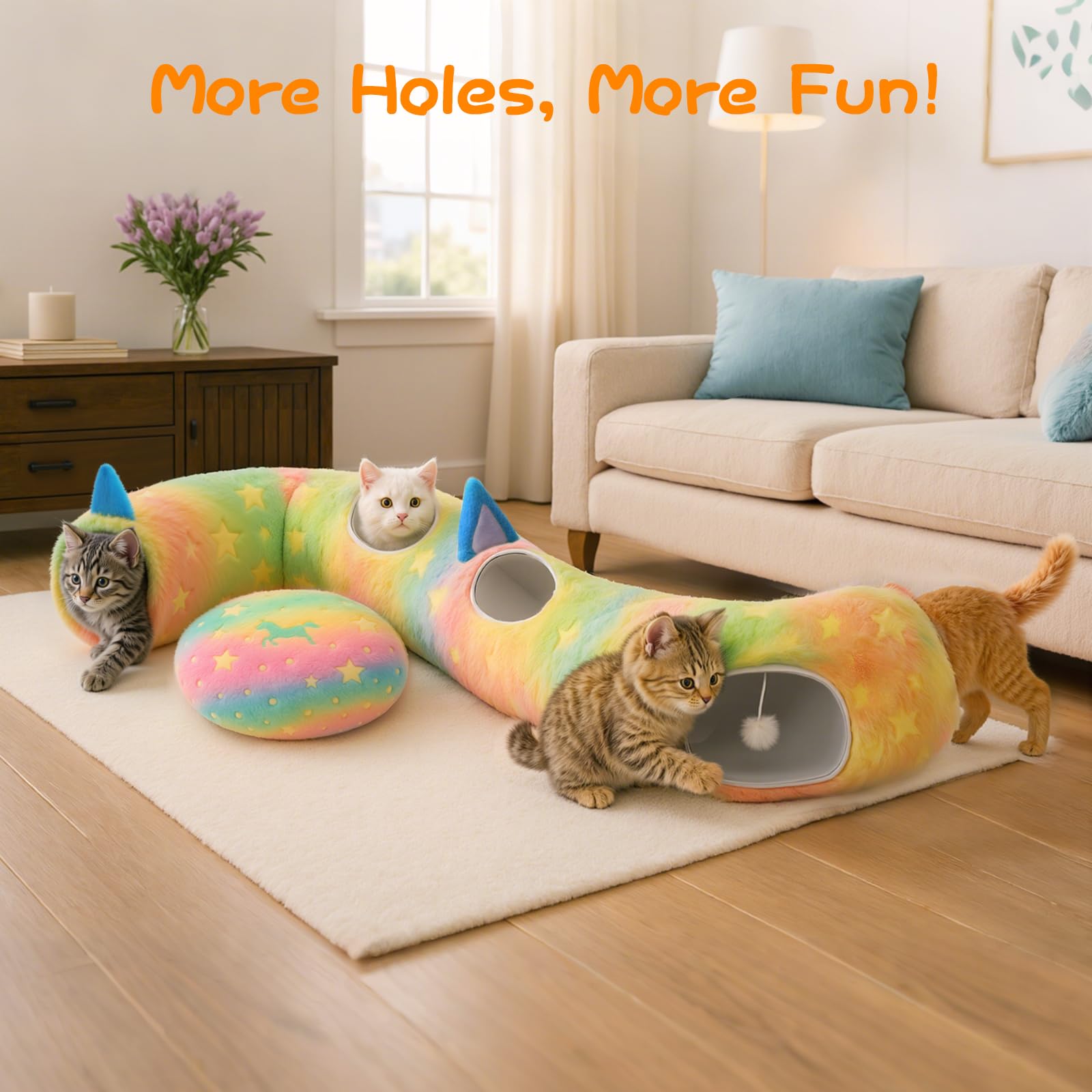 Cycodo cat tunnel bed cushion features non-slip base for stable, spill-resistant use.