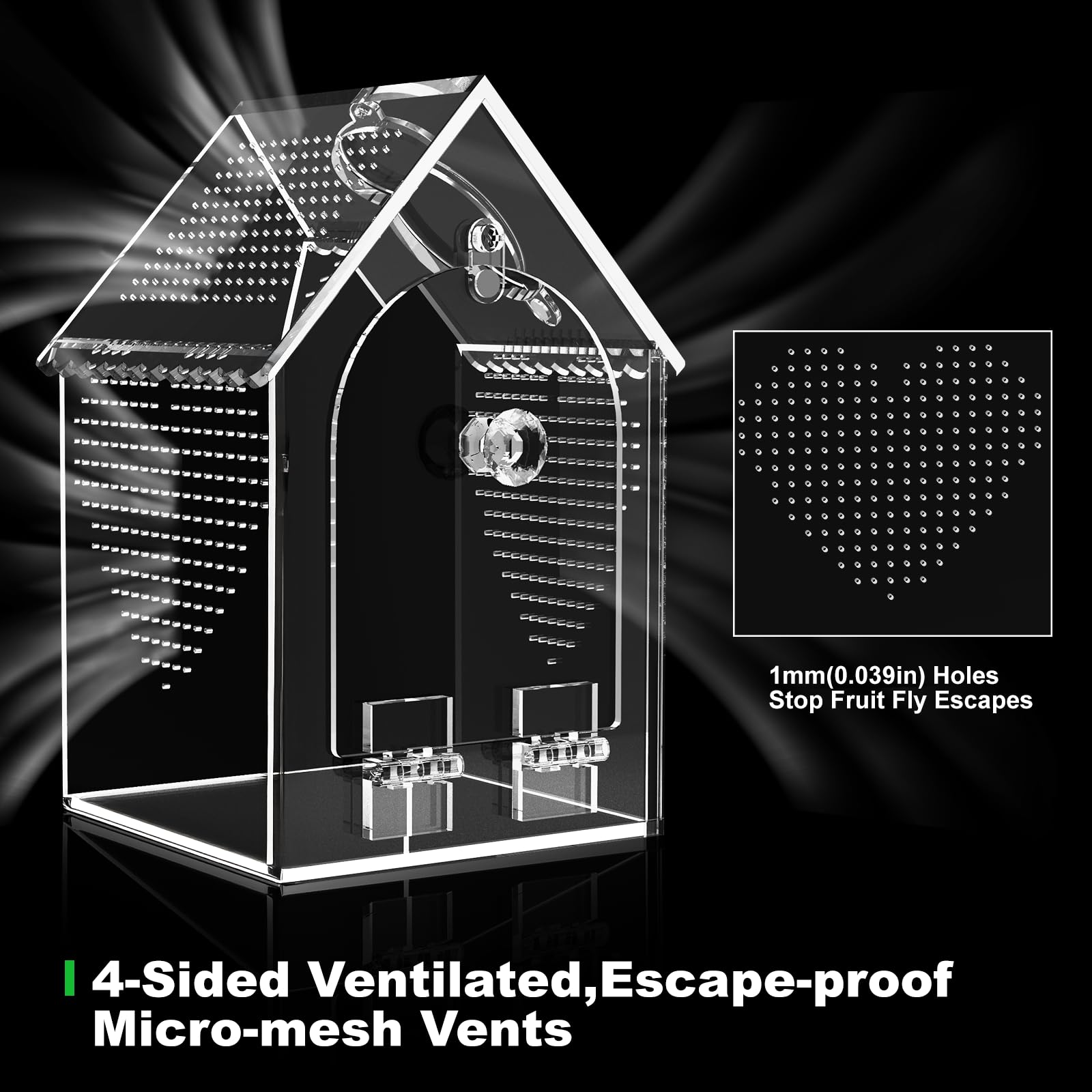 Cycodo jumping spider enclosure front opening with feeding port for convenient access