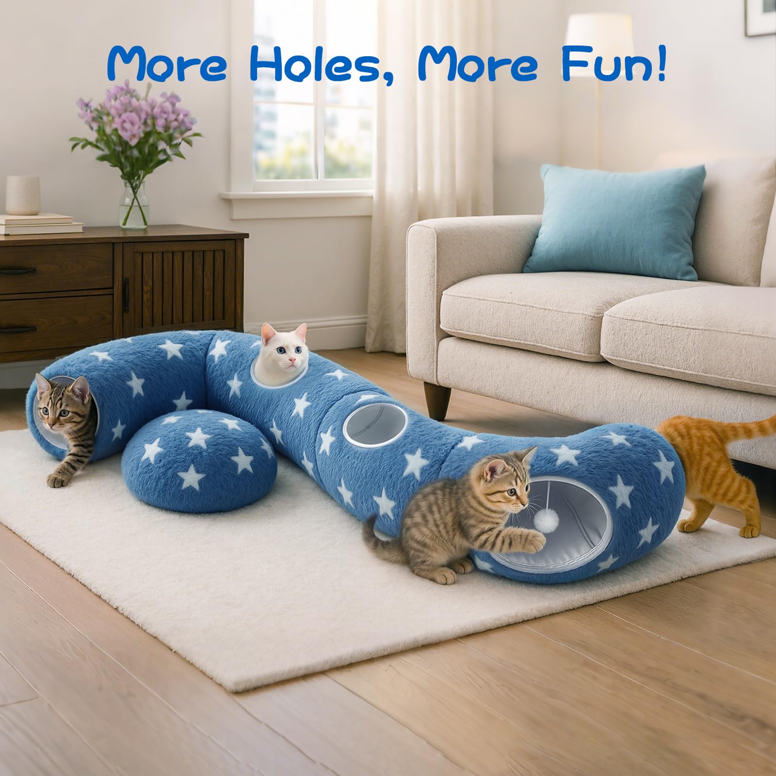 Cycodo tunnel bed multi-hole entrances starry blue boosts interactive play for multiple pets