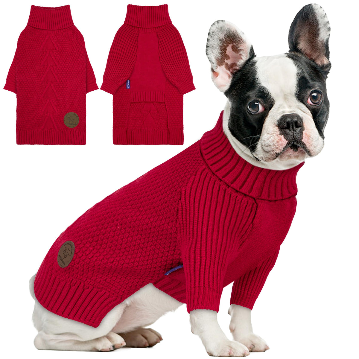 cyeollo dog Christmas sweater red turtleneck front view offers cozy winter warmth