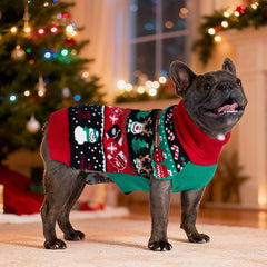Cyeollo dog Christmas sweater turtleneck detail enhances warmth.