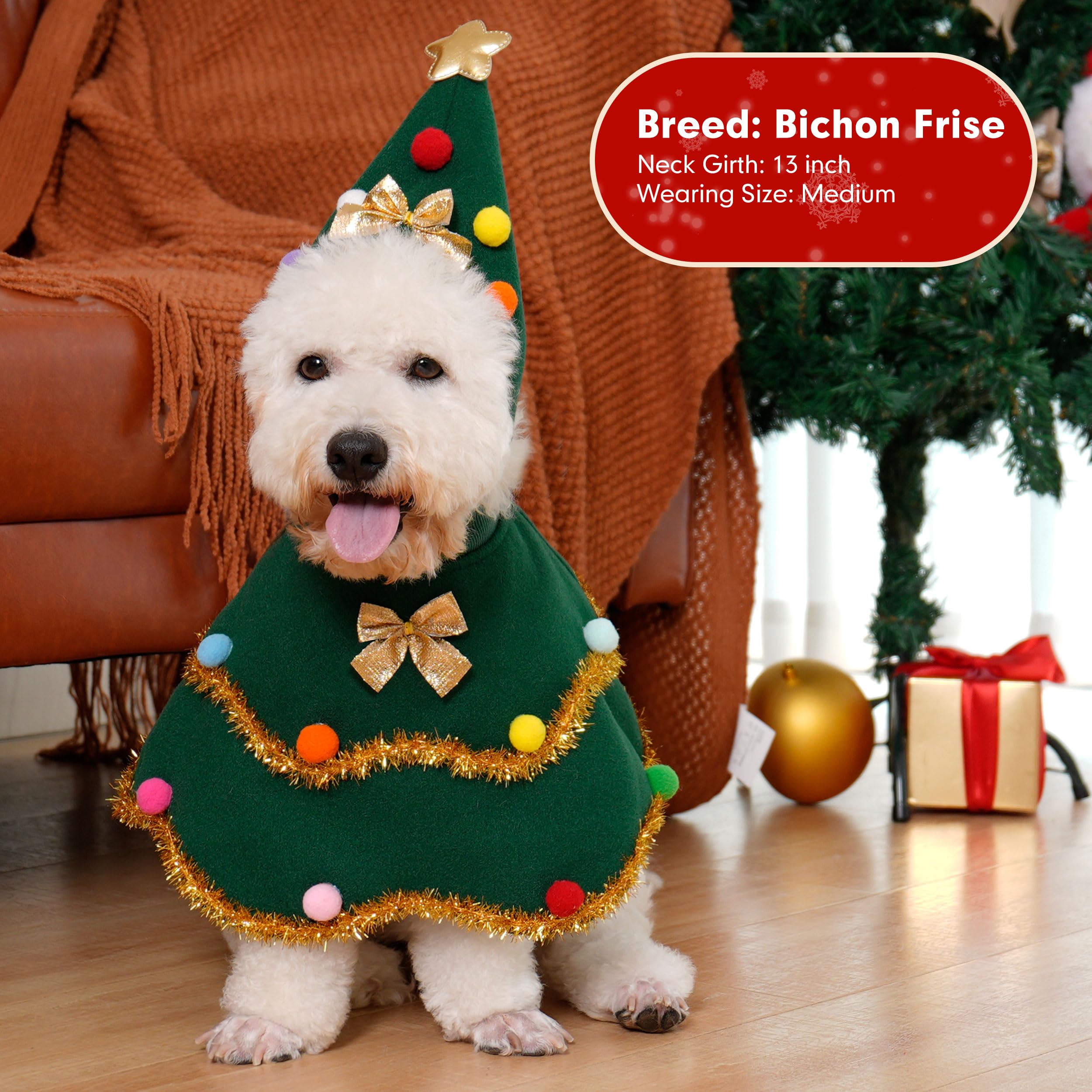 cyeollo dog Christmas tree costume back view with sparkly accents