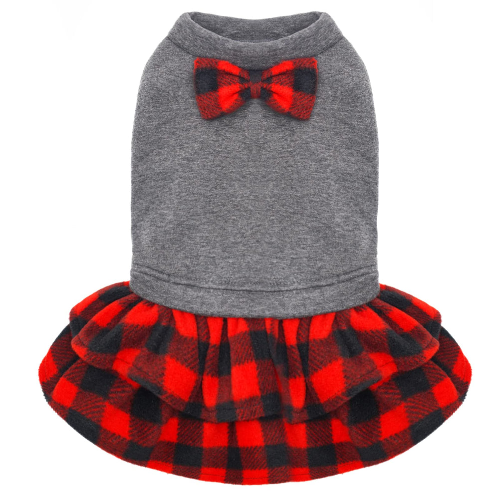 cyeollo dog dress plaid skirt with bowtie enhances holiday charm for small dogs