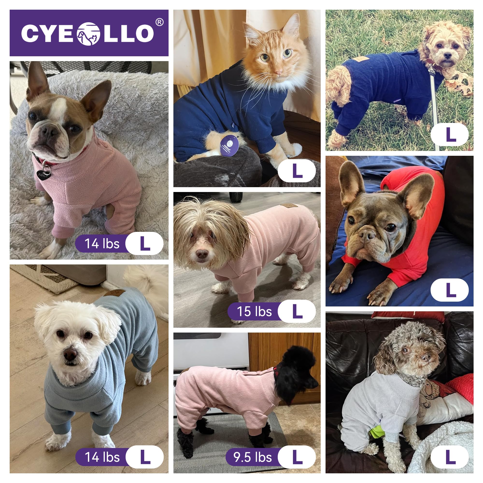 cyeollo dog pajamas navy l four-leg design with breathable fleece for comfort.
