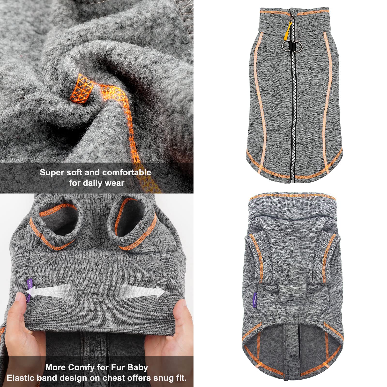 cyeollo dog sweater coat warm fleece lining offers cozy warmth in cold weather.