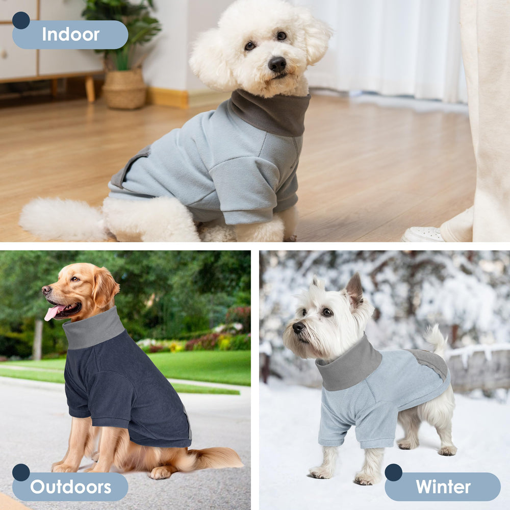 Cyeollo dog sweater navy top view emphasizes turtleneck warmth