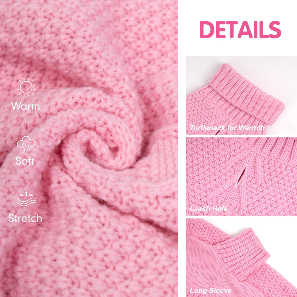 cyeollo dog sweater pink back view highlights leash hole and secure fit.