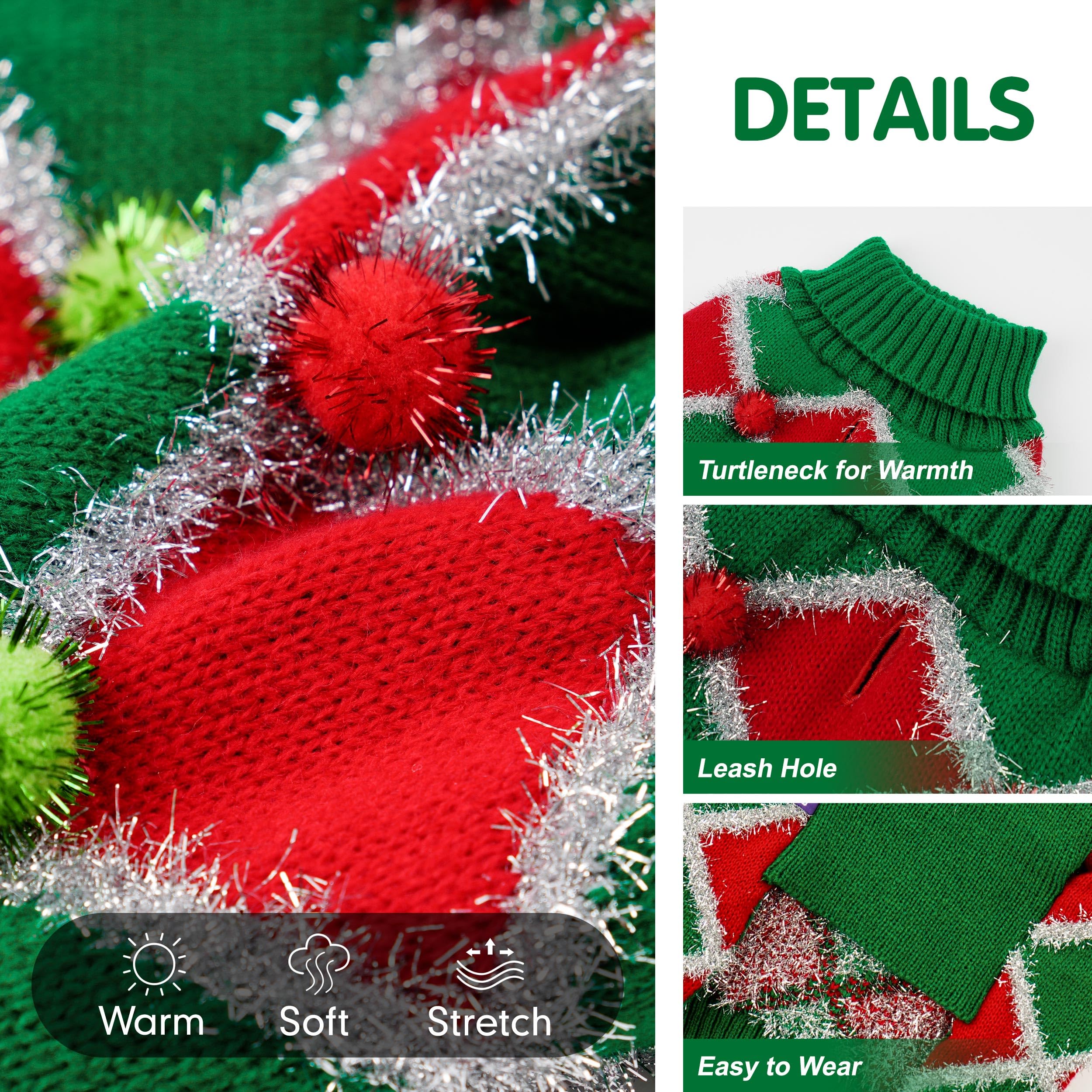 Cyeollo knit-detail green dog sweater closeup highlights soft, breathable fabric.
