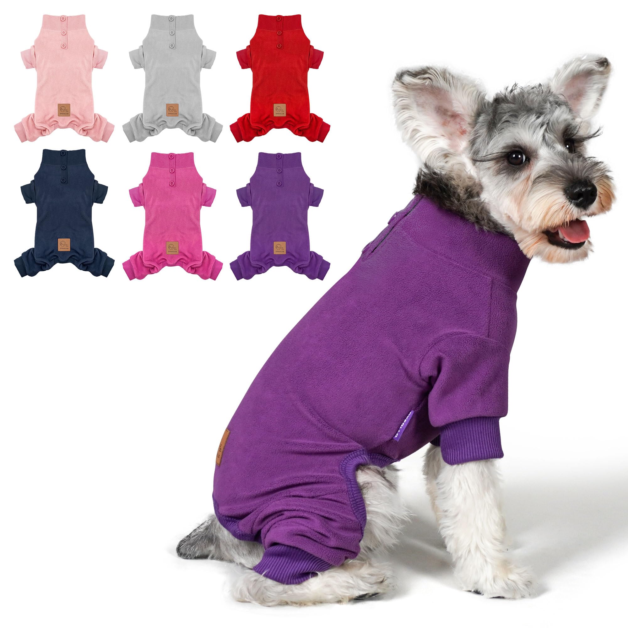 Cyeollo small dog pajamas front view show cozy fleece warmth for small breeds.