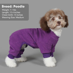 Cyeollo small dog pajamas side view demonstrates stretchable fleece that moves with pets.