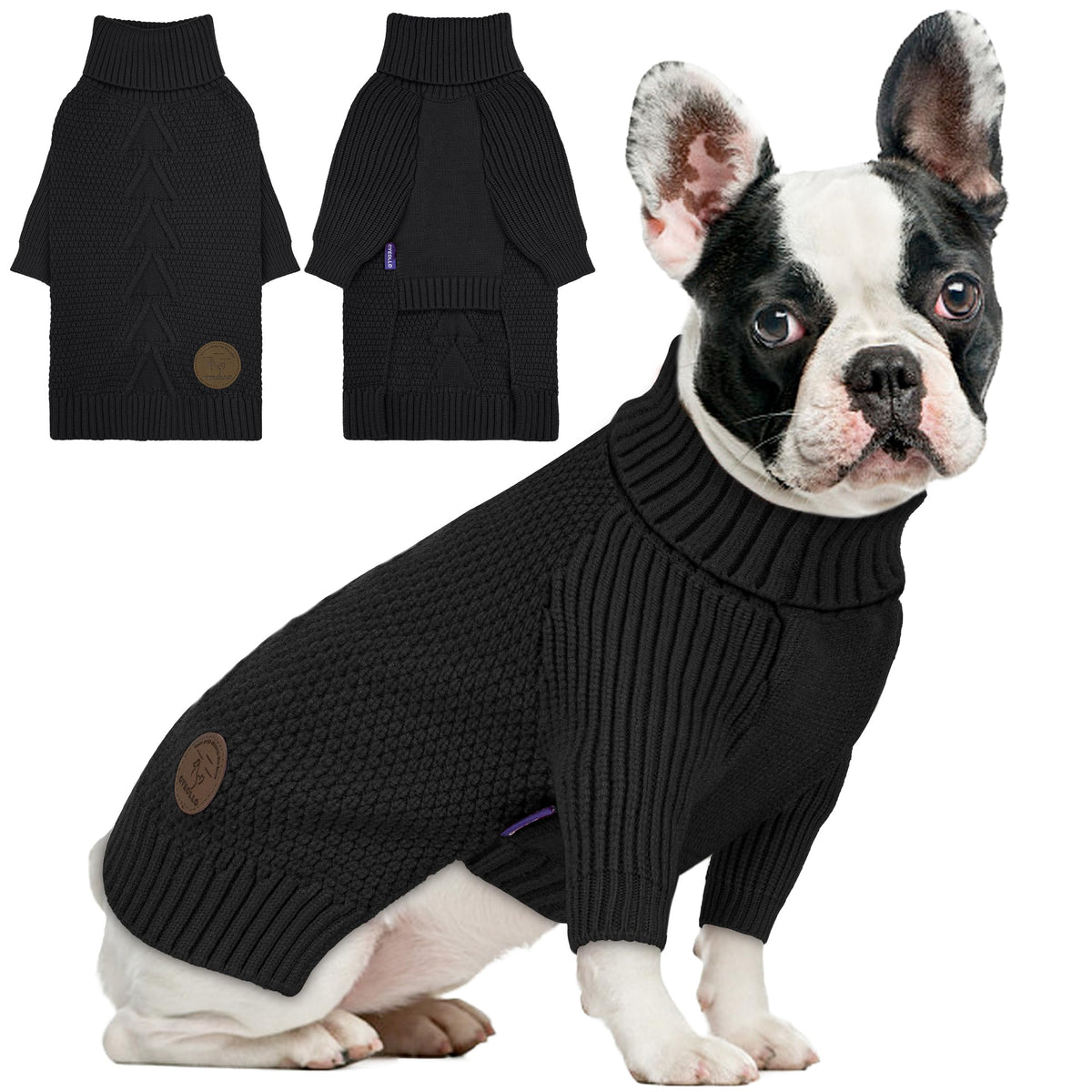 cyeollo small fleece dog sweater front view with warm snug fit