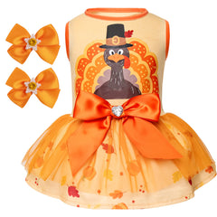 cyeollo Thanksgiving dog dress with turkey print for festive photo sessions.