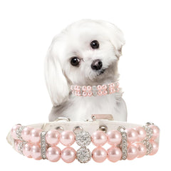cyhaen Pink Pearl Collar closeup shows rhinestones for sparkling photos