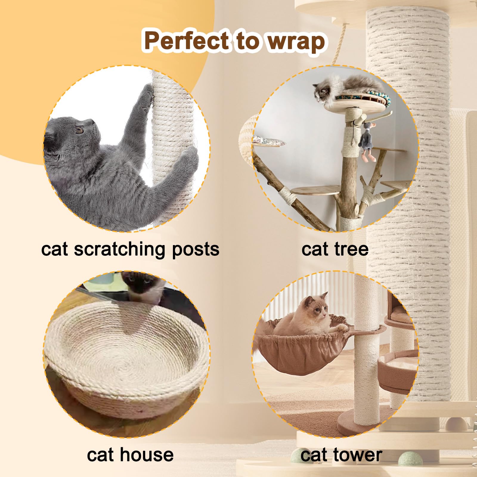 Cymuber sisal rope applied to a cat tower for renewed scratching surface