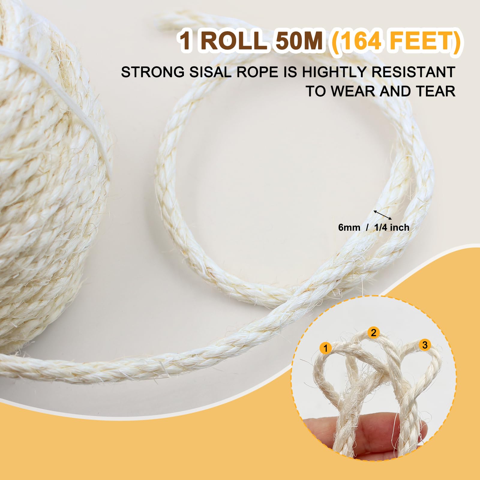 Cymuber 50m sisal rope for larger posts and extended DIY projects