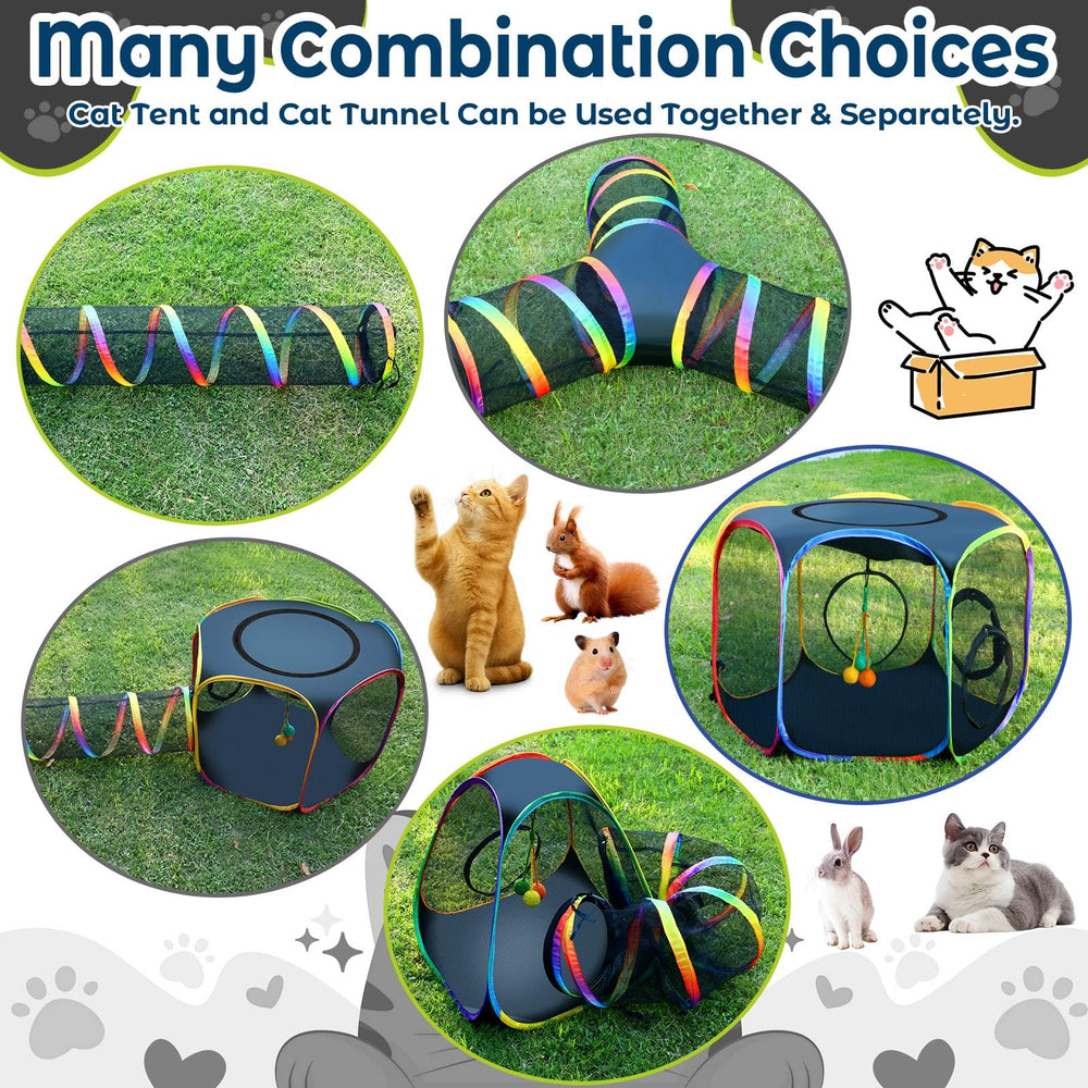 CypherX Outdoor Rainbow Cat Enclosure 51-inch tunnel extends long chases for energetic cats.