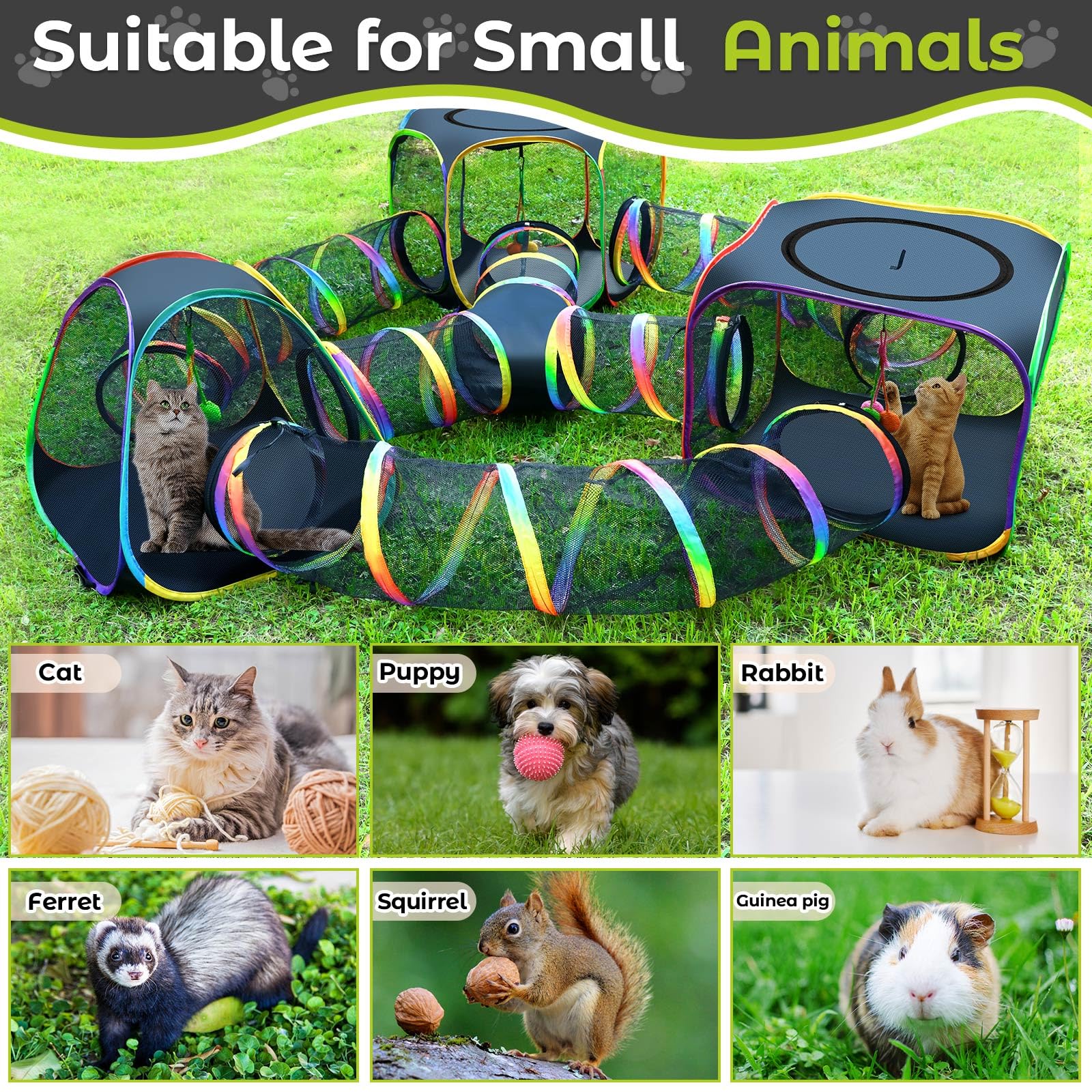 CypherX Outdoor Rainbow Cat Enclosure curved tunnel adds playful exploration routes.