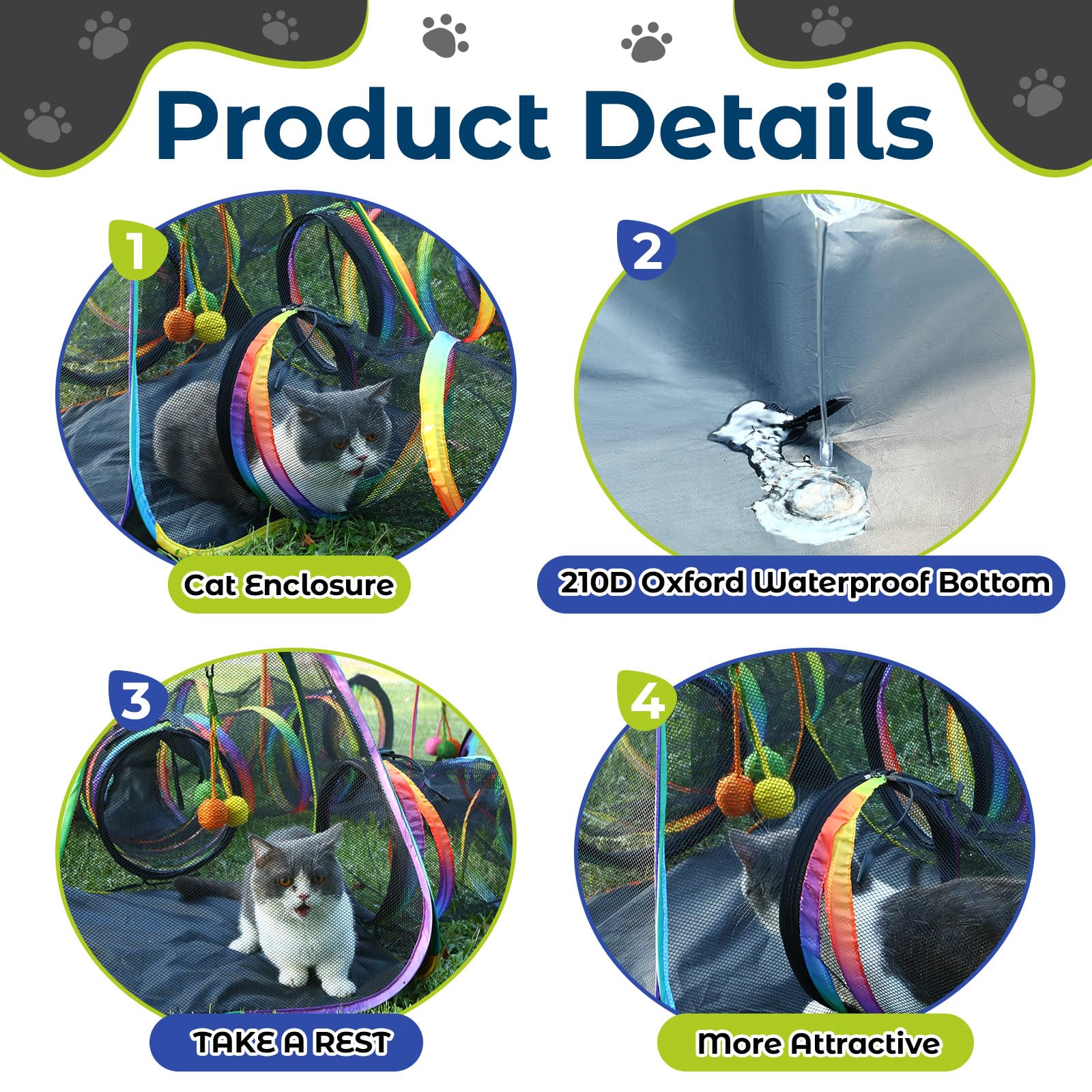 CypherX Outdoor Rainbow Cat Enclosure hanging scratch balls boost interactive play.