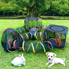 CypherX Outdoor Rainbow Cat Enclosure hexagon tent with roomy play space for curious cats.