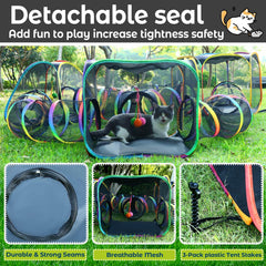 CypherX Outdoor Rainbow Cat Enclosure triangle tent design encourages climbing and stalking play.