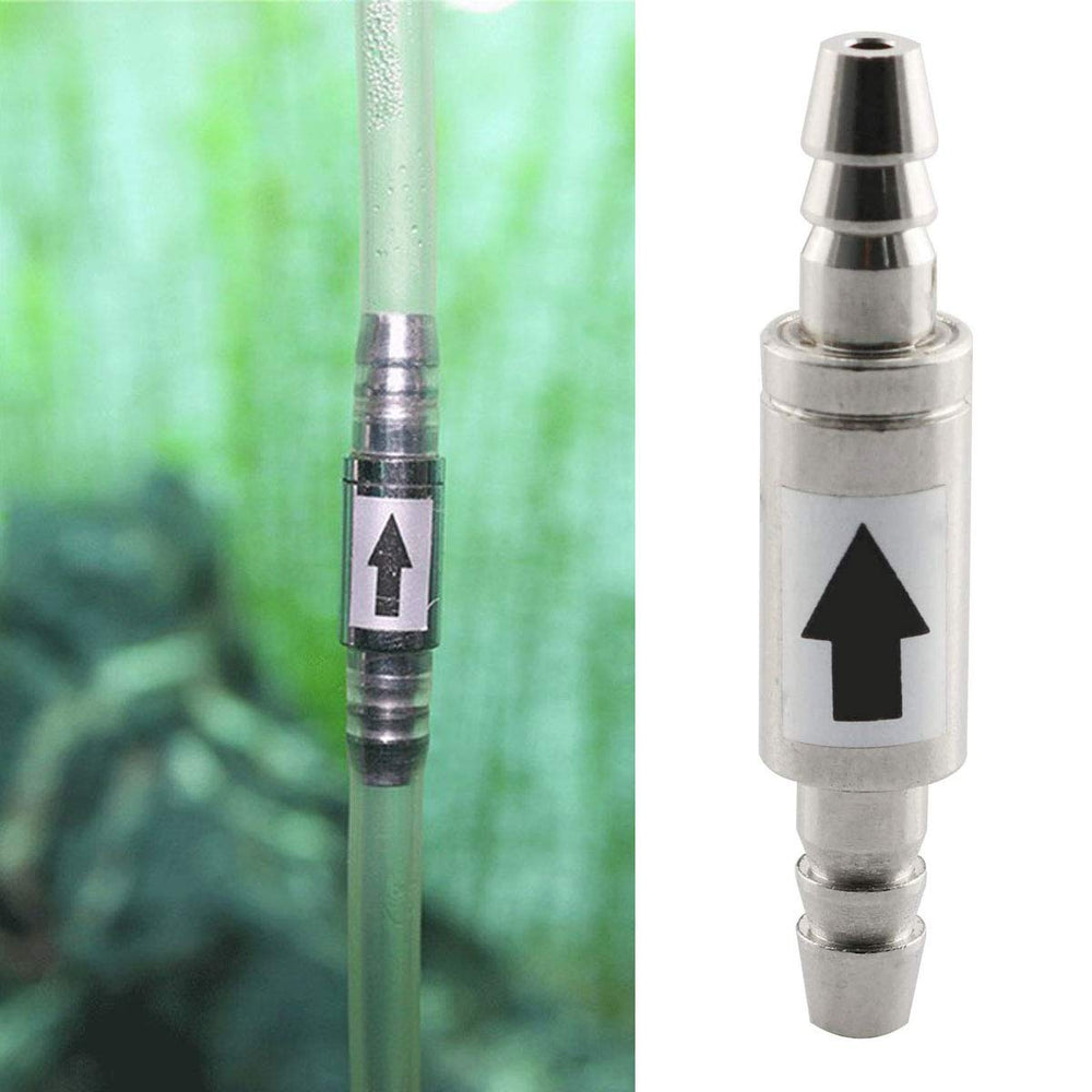 Cystarry anti-backflow valve close-up highlights rust-resistant stainless steel build.