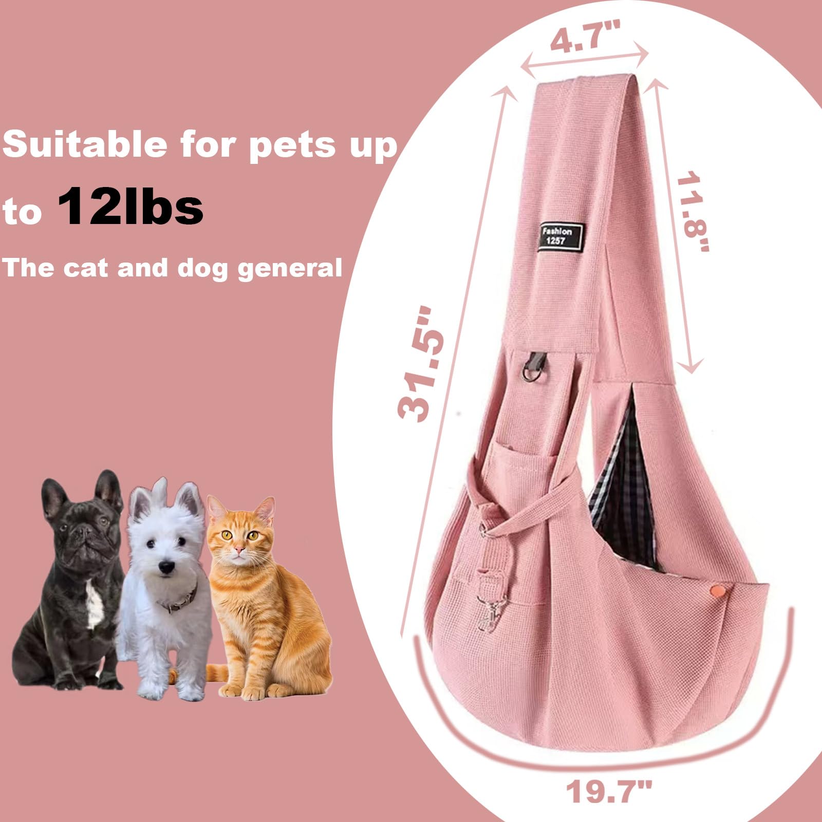 CYUmail dog sling pink showing organizer pocket for travel essentials