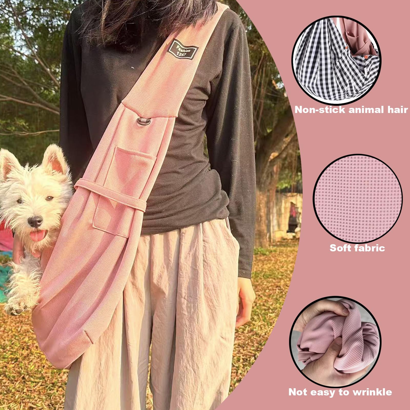 CYUmail dog sling pink featuring safety buckles and double safety device