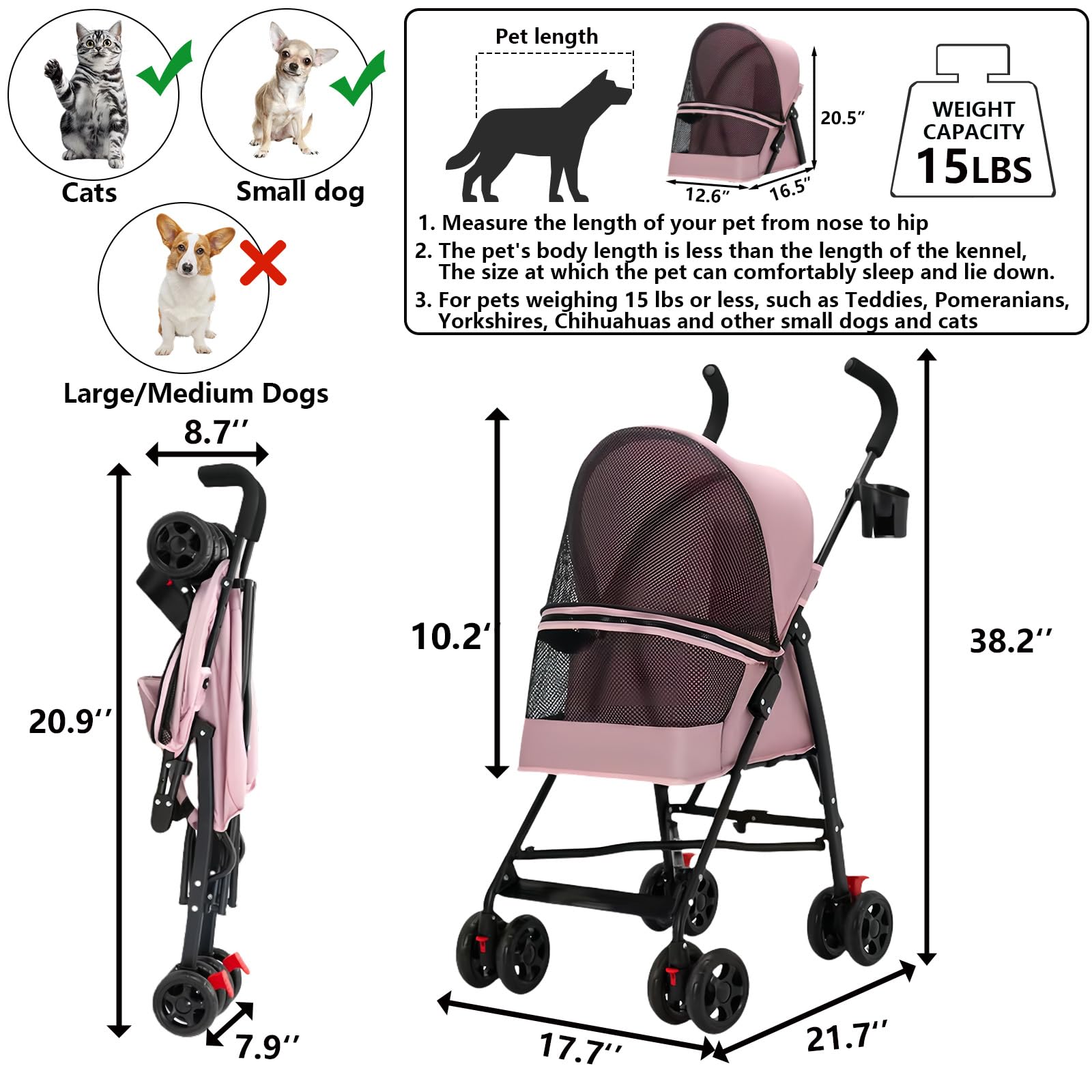CYUmail durable steel frame supports pets up to 15 pounds during outings.